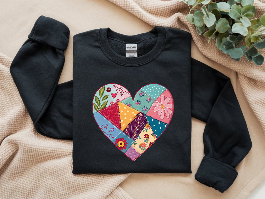 Faux Patchwork Heart Sweatshirt