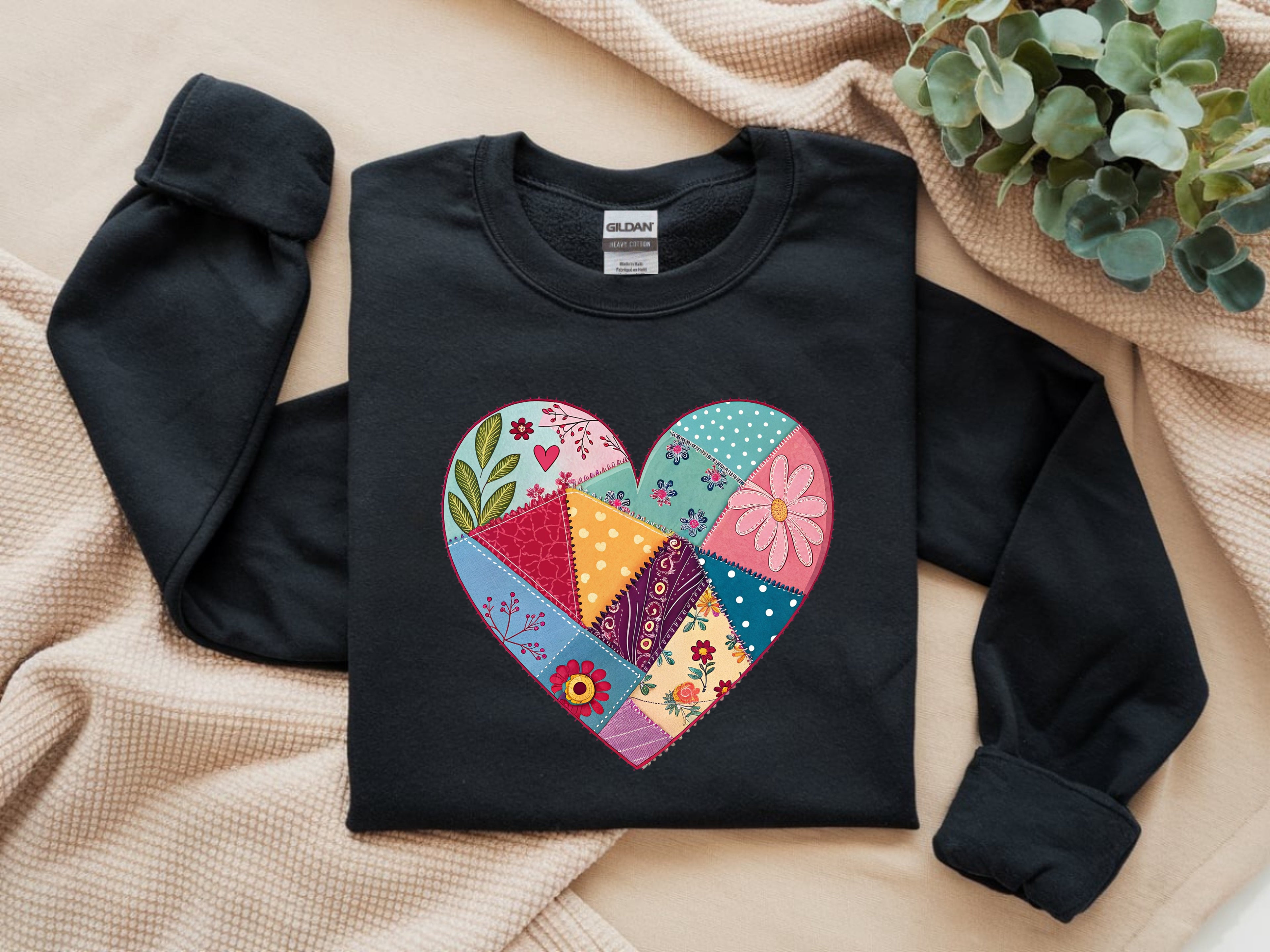 Faux Patchwork Heart Sweatshirt