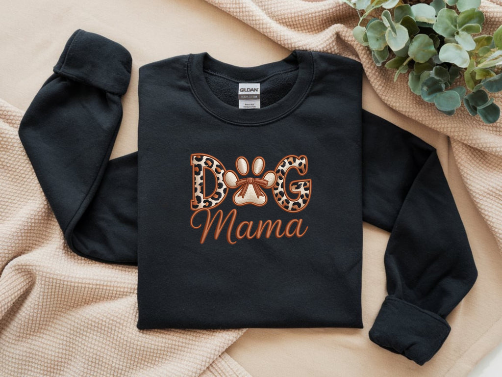 Dog Mom with Paw Faux Embroidery Sweatshirt - Pet Lover Graphic