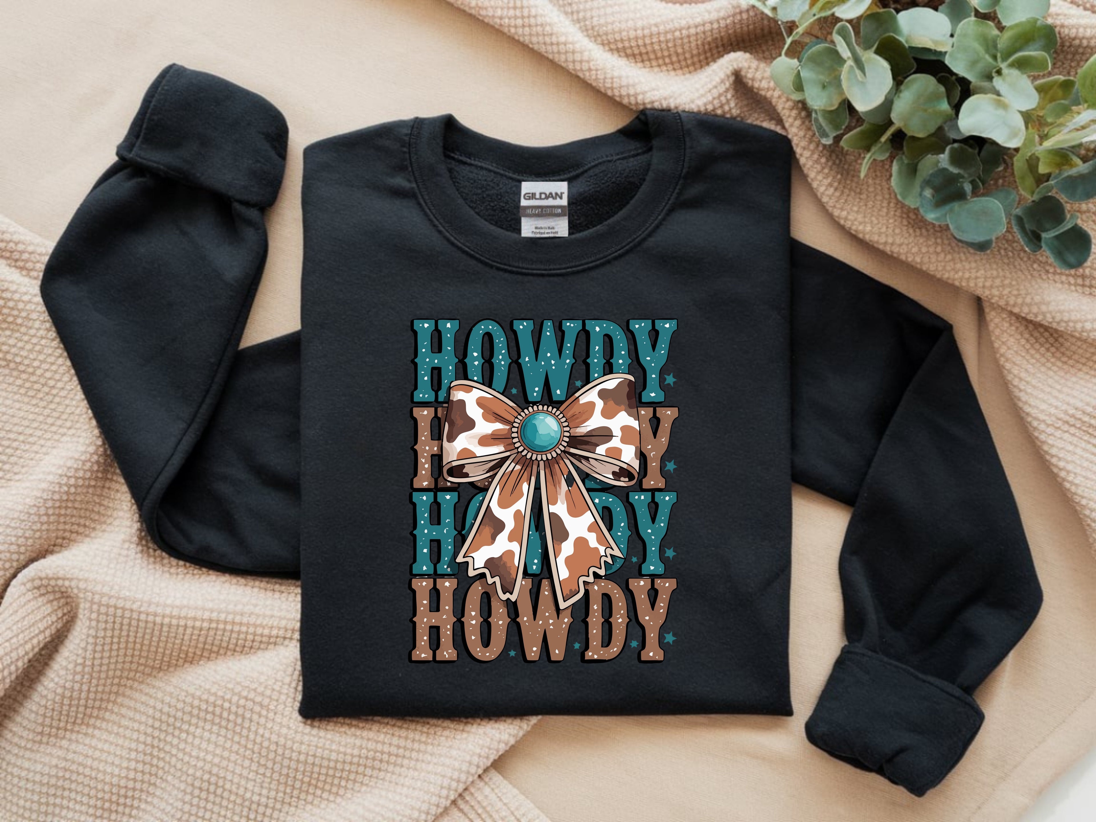 Howdy, Howdy with Animal Print Bow Sweatshirt - Western Style Apparel
