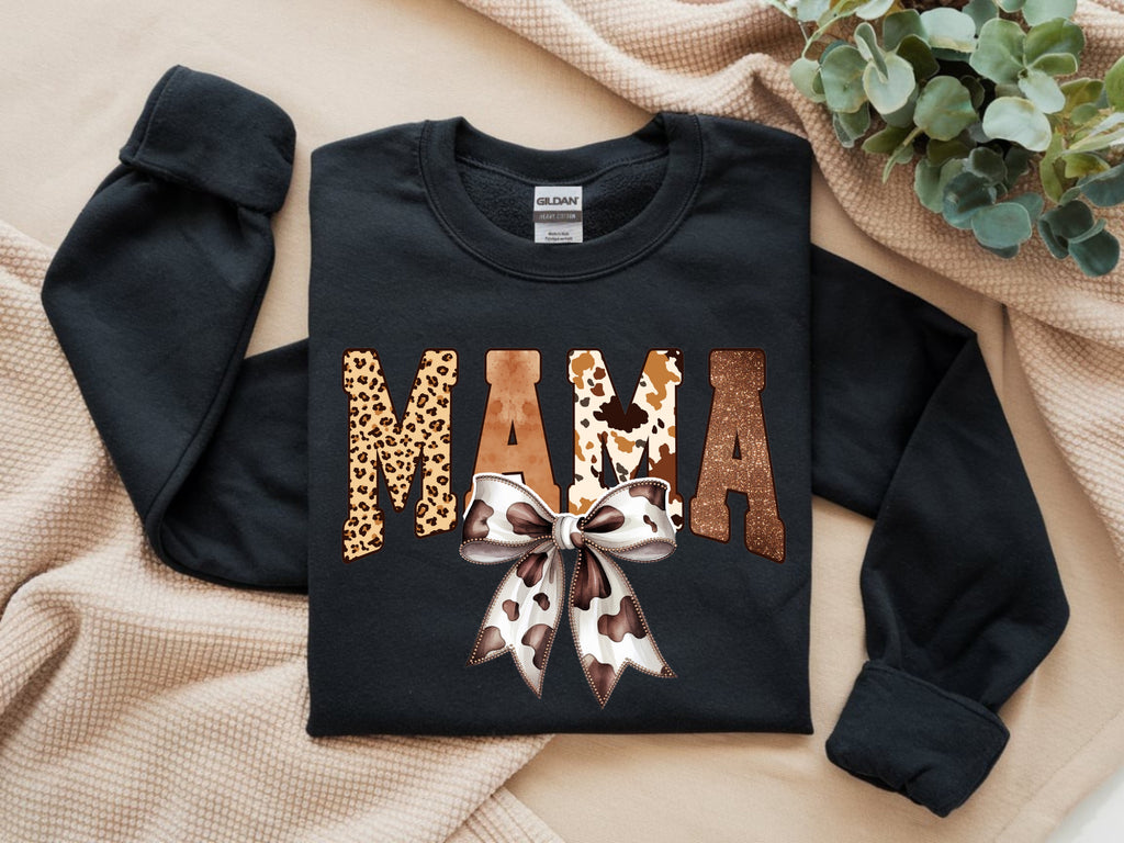 Mama Animal Print with Bow Sweatshirt - Stylish Mom Apparel