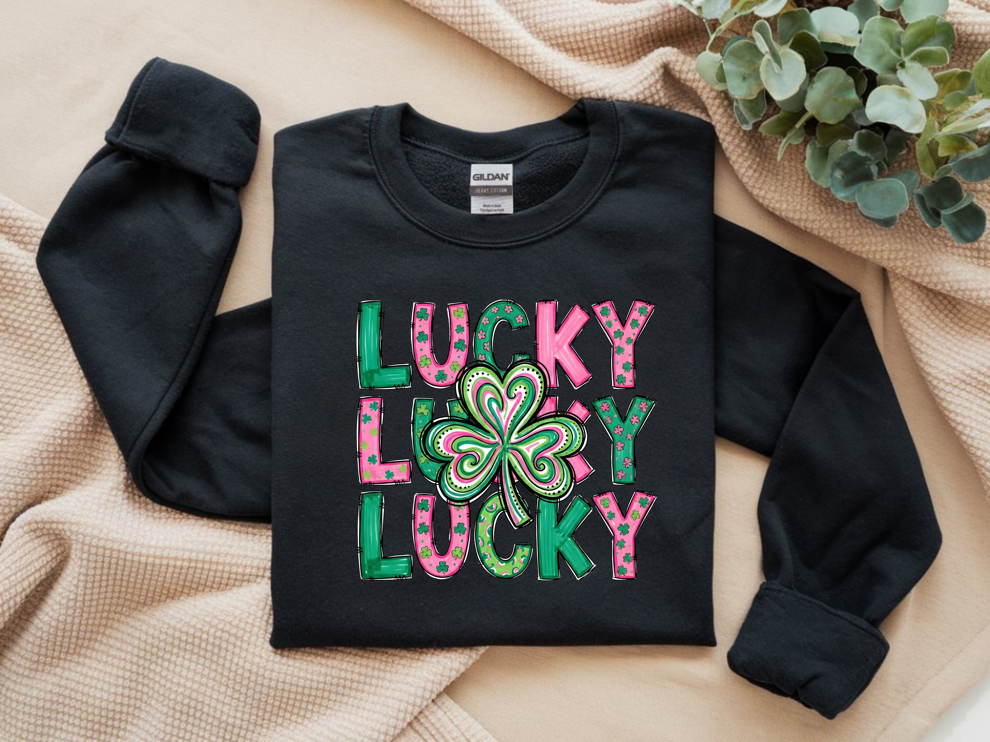 Lucky Lucky Lucky with Clover Sweatshirt - St. Patrick's Day