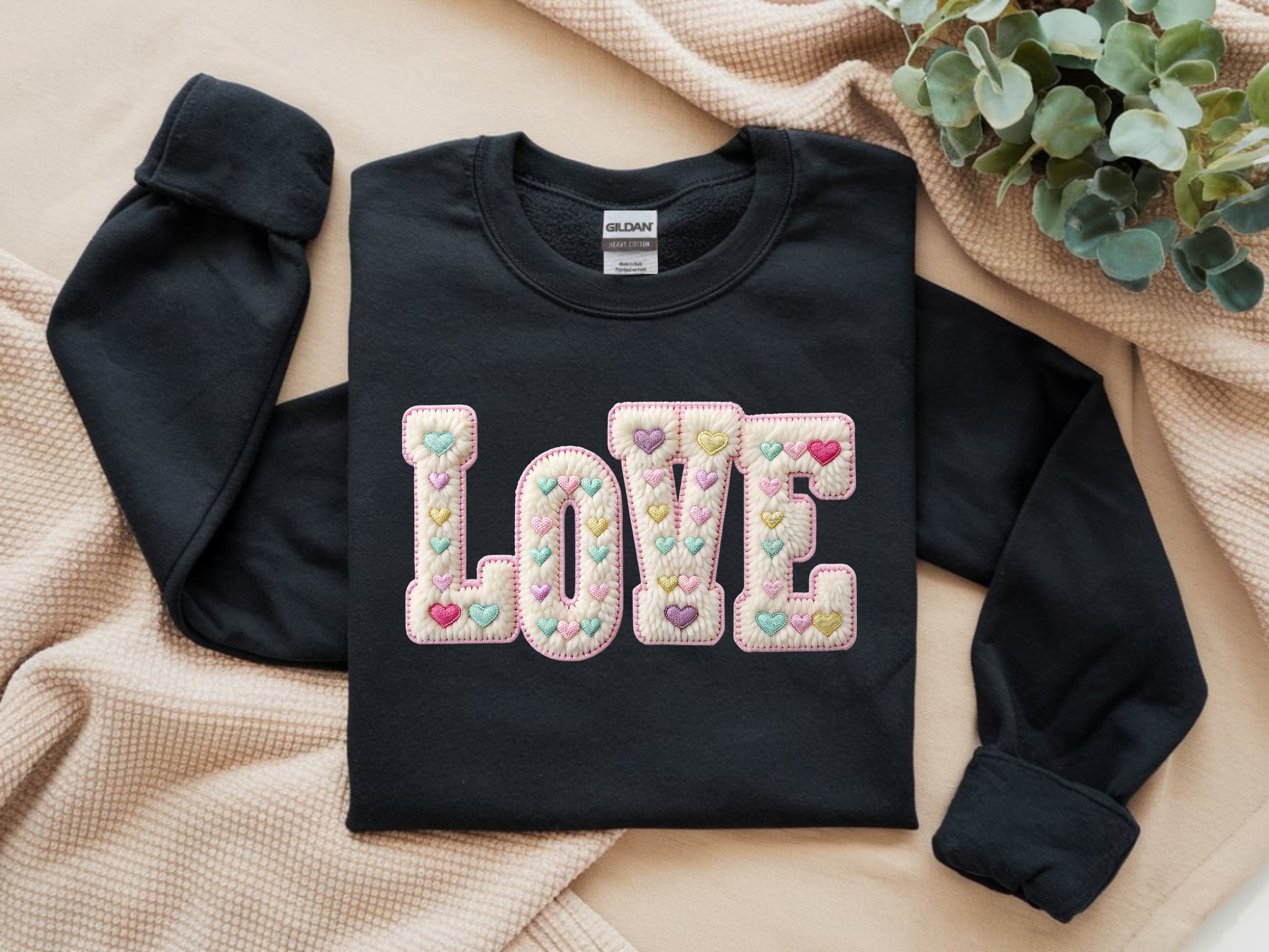 LOVE Faux Yarn Sweatshirt - Hearts Graphic Crewneck