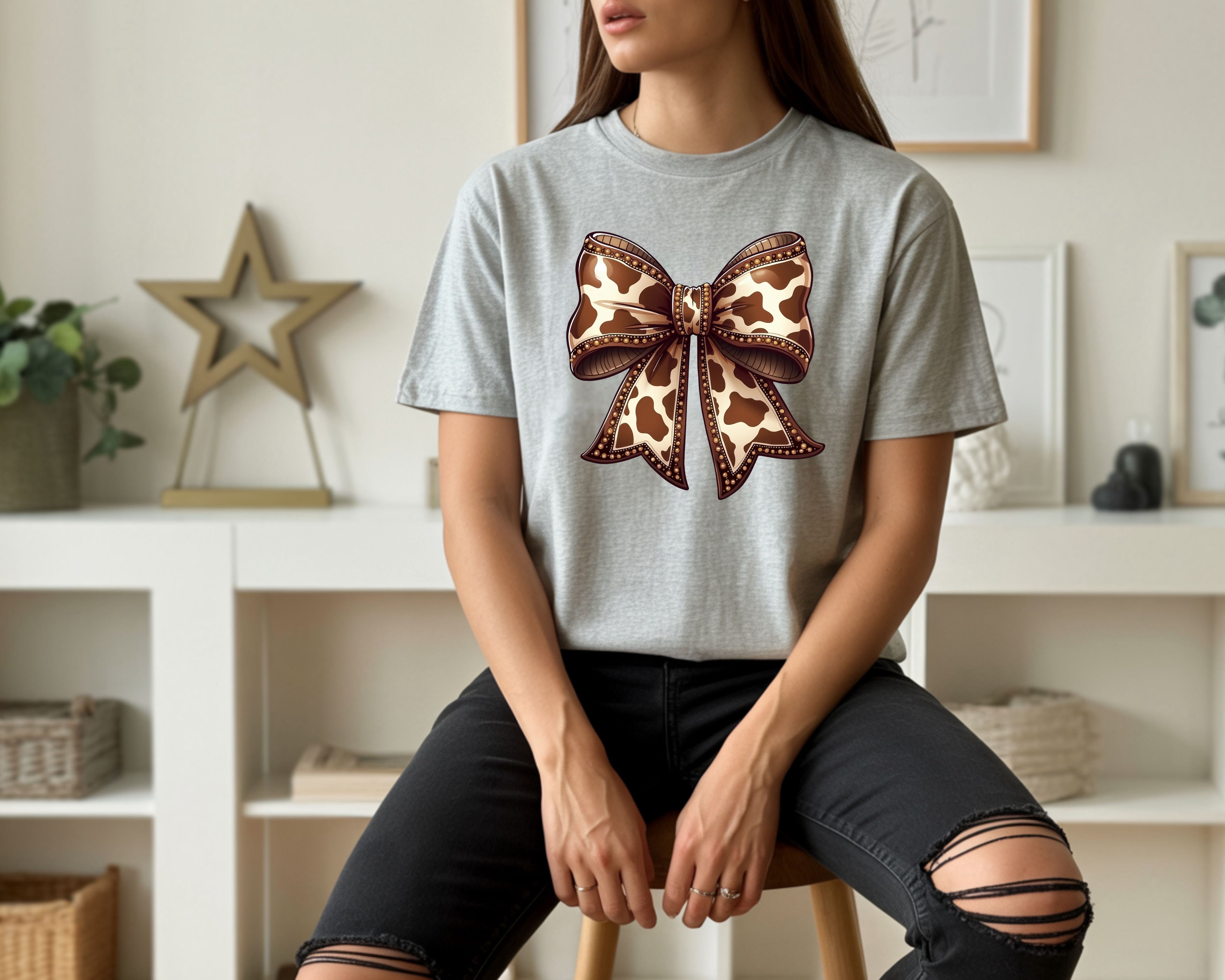 Brown Cow Print Cow-Bow T-Shirt