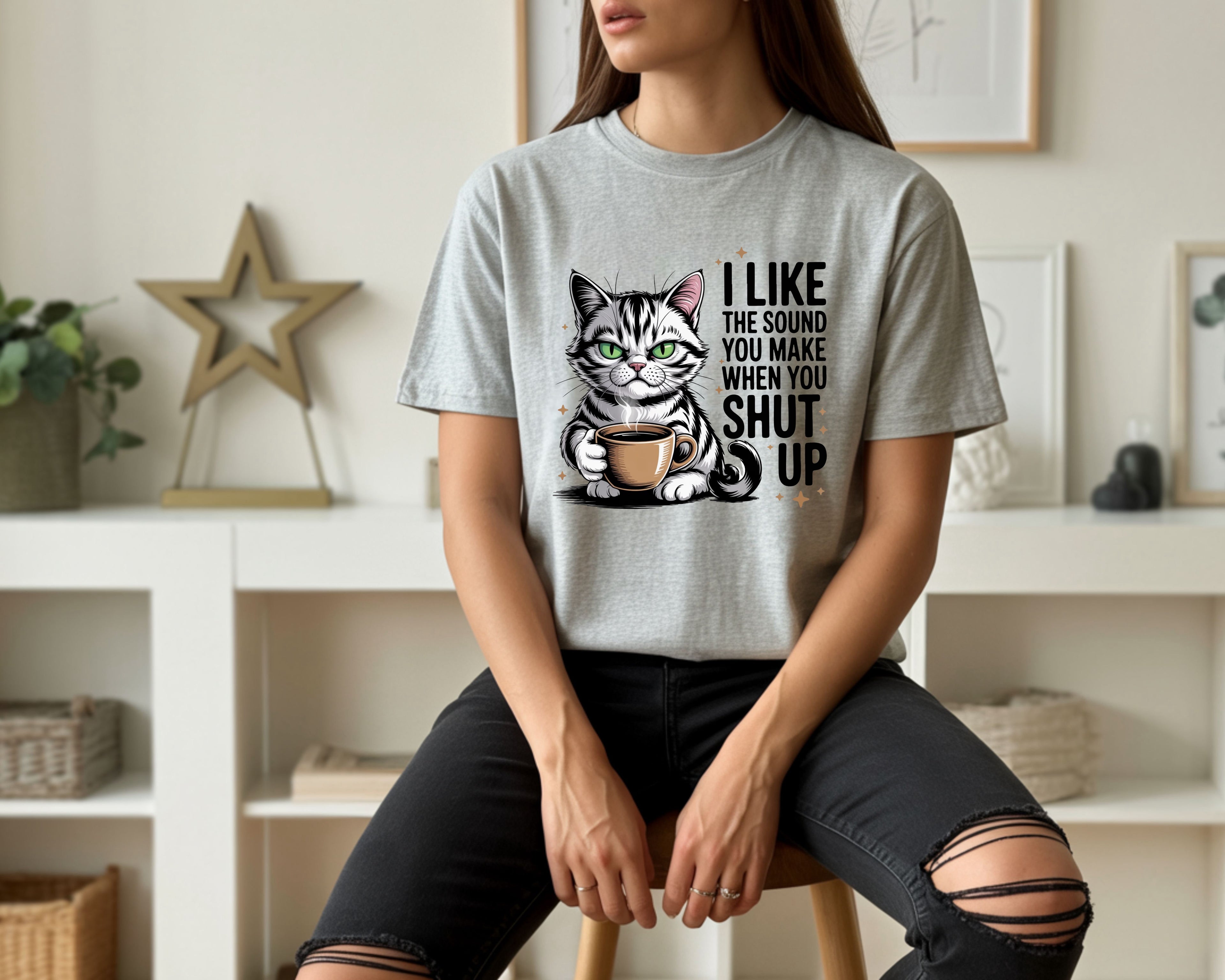 Sassy Coffee Cat "Shut Up" T-Shirt