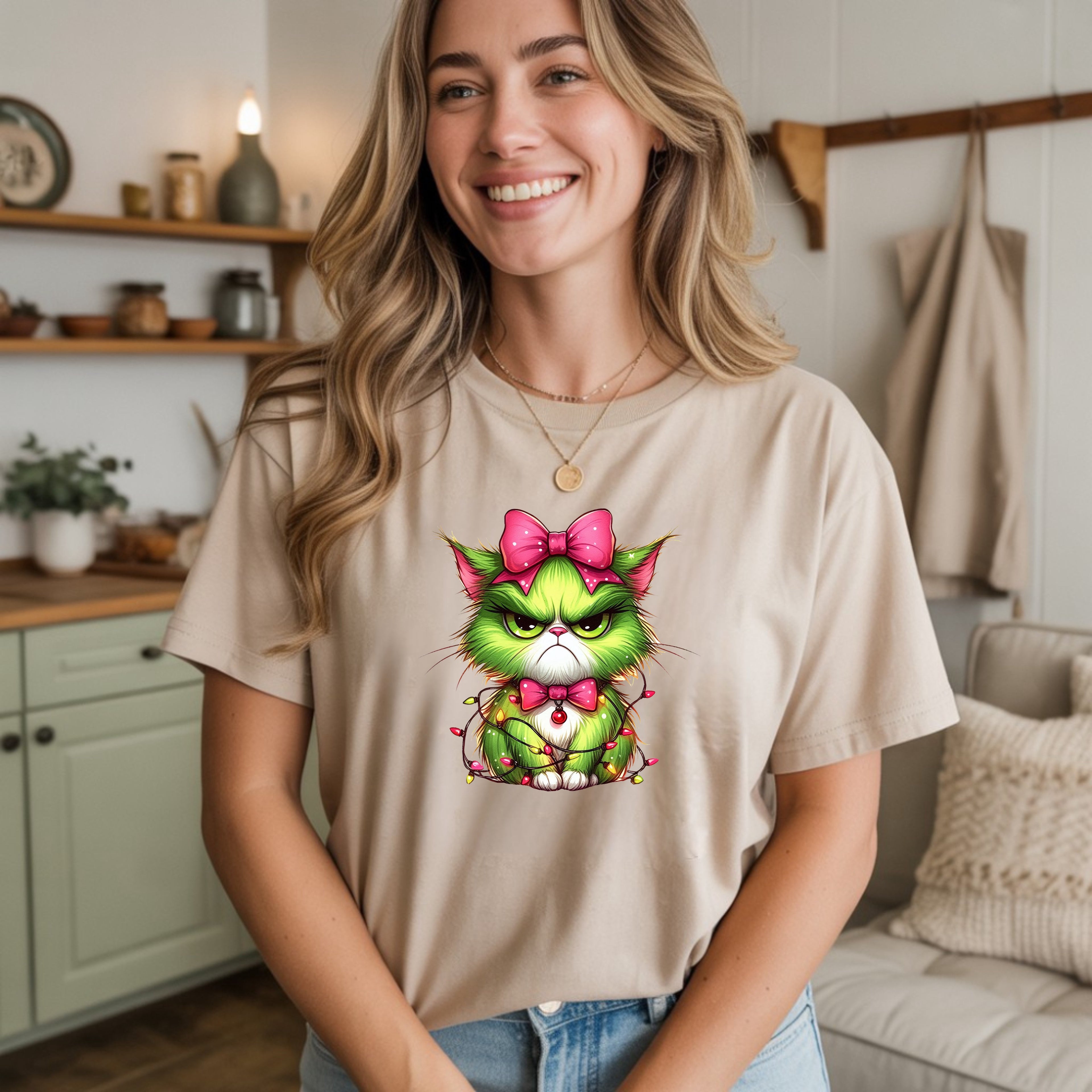 Colorful Grumpy Christmas Cat T-Shirt