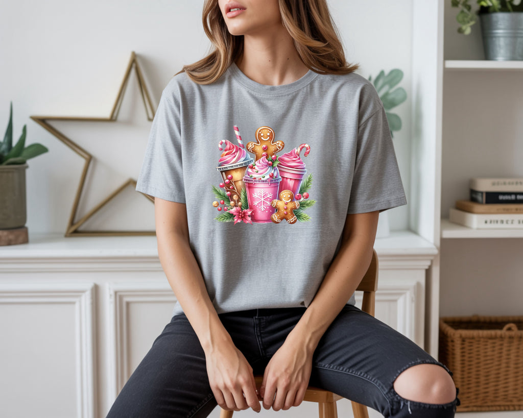 Pink Gingerbread Christmas Coffee T-Shirt