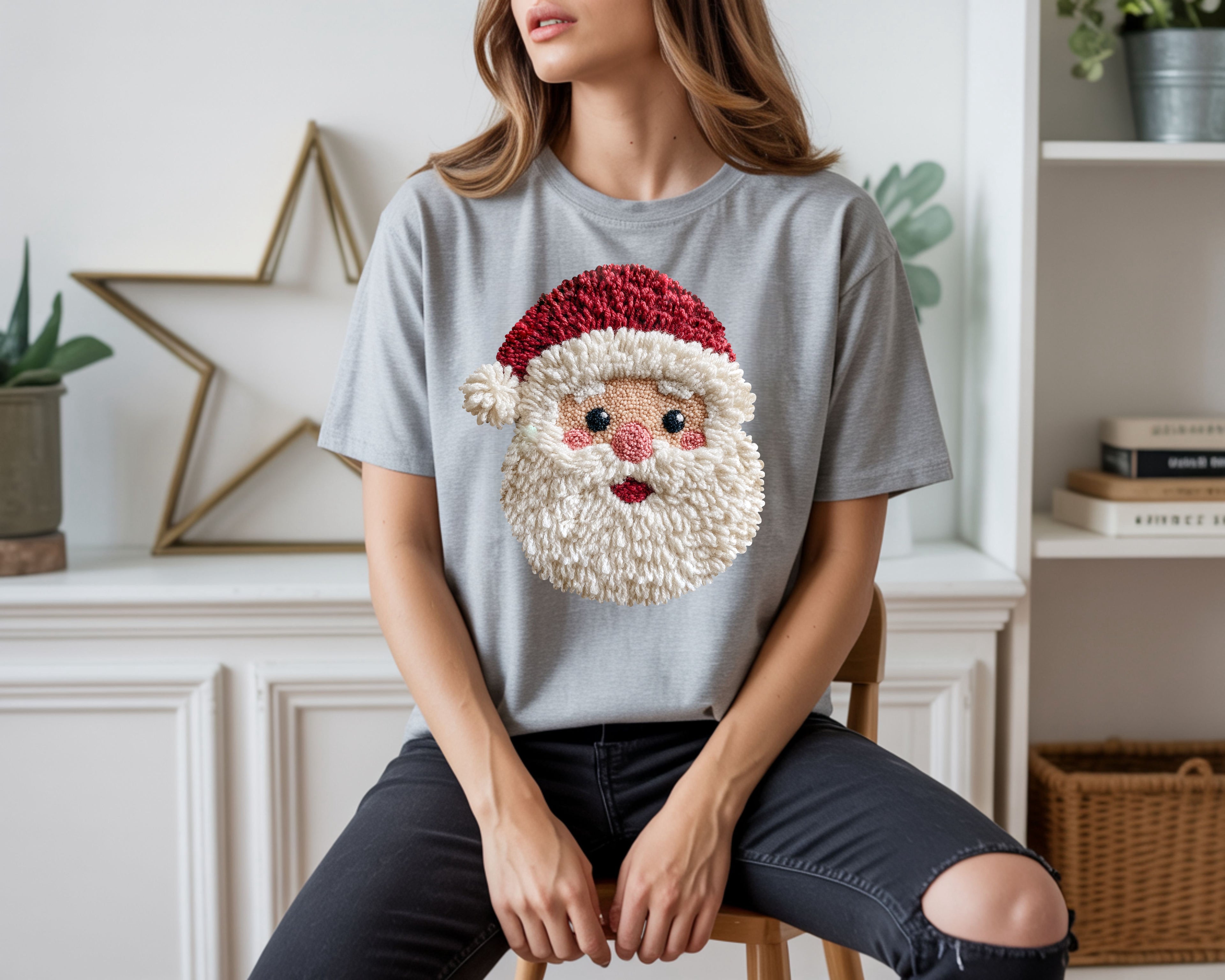 Patchwork Yarn Crochet Santa Face - T-Shirt