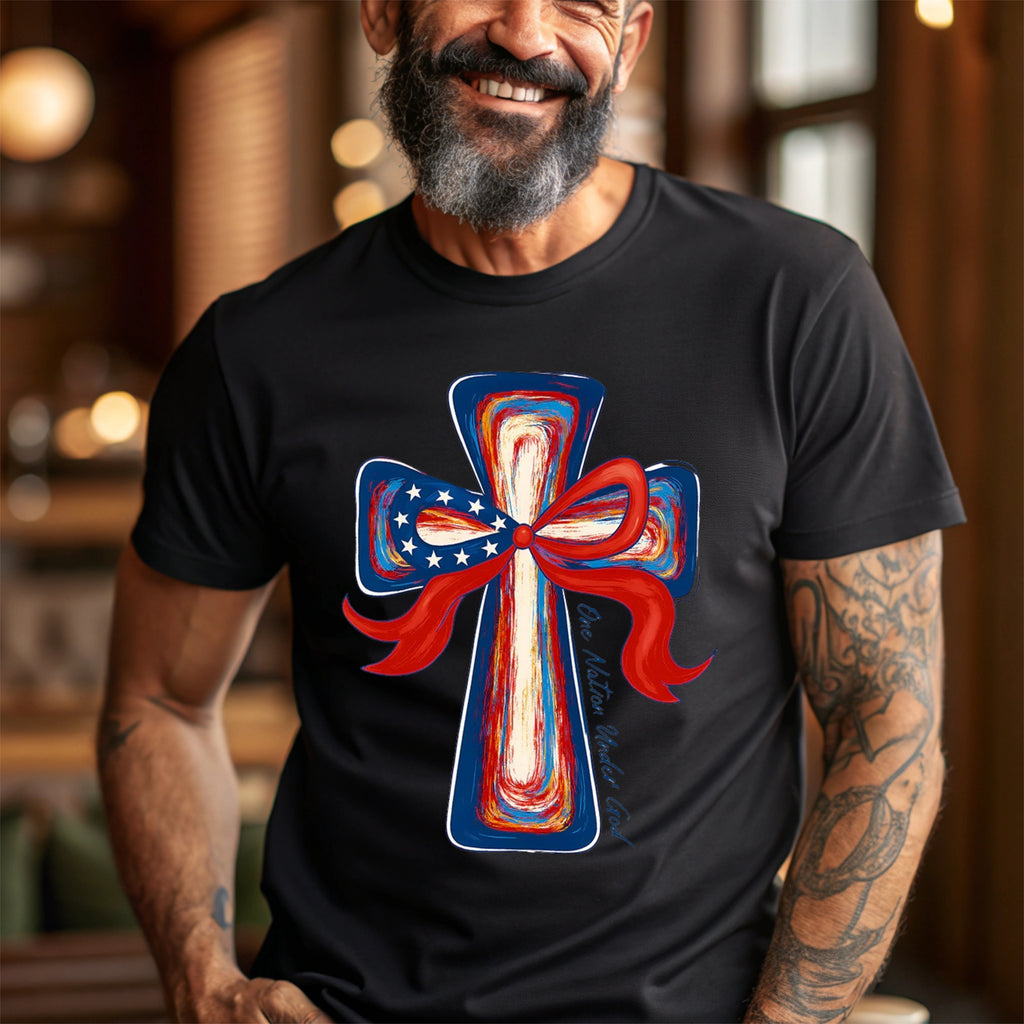 One Nation Under God | Painted Cross & Ribbon T-Shirt
