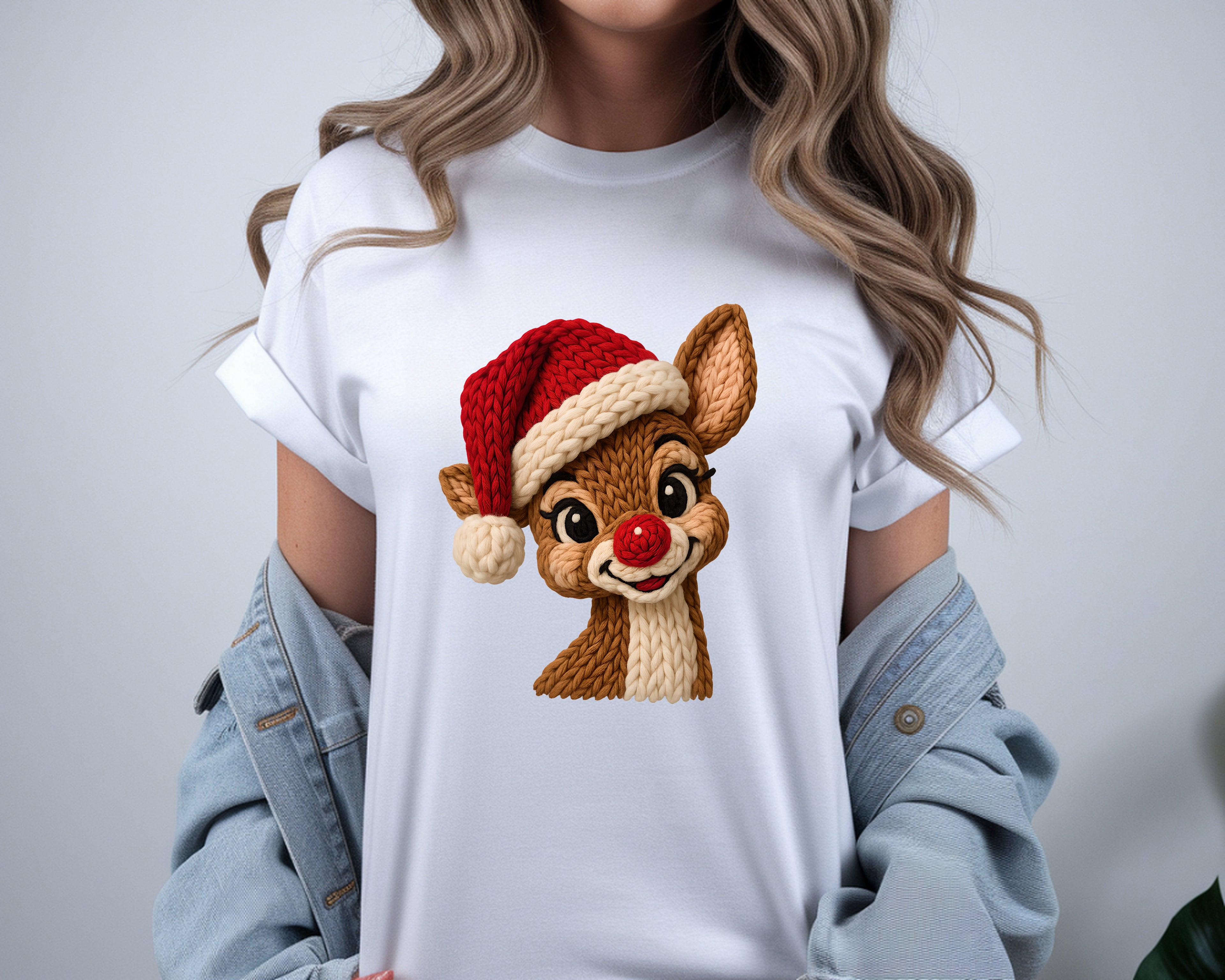 Retro Faux Knit Santa Reindeer - T-Shirt