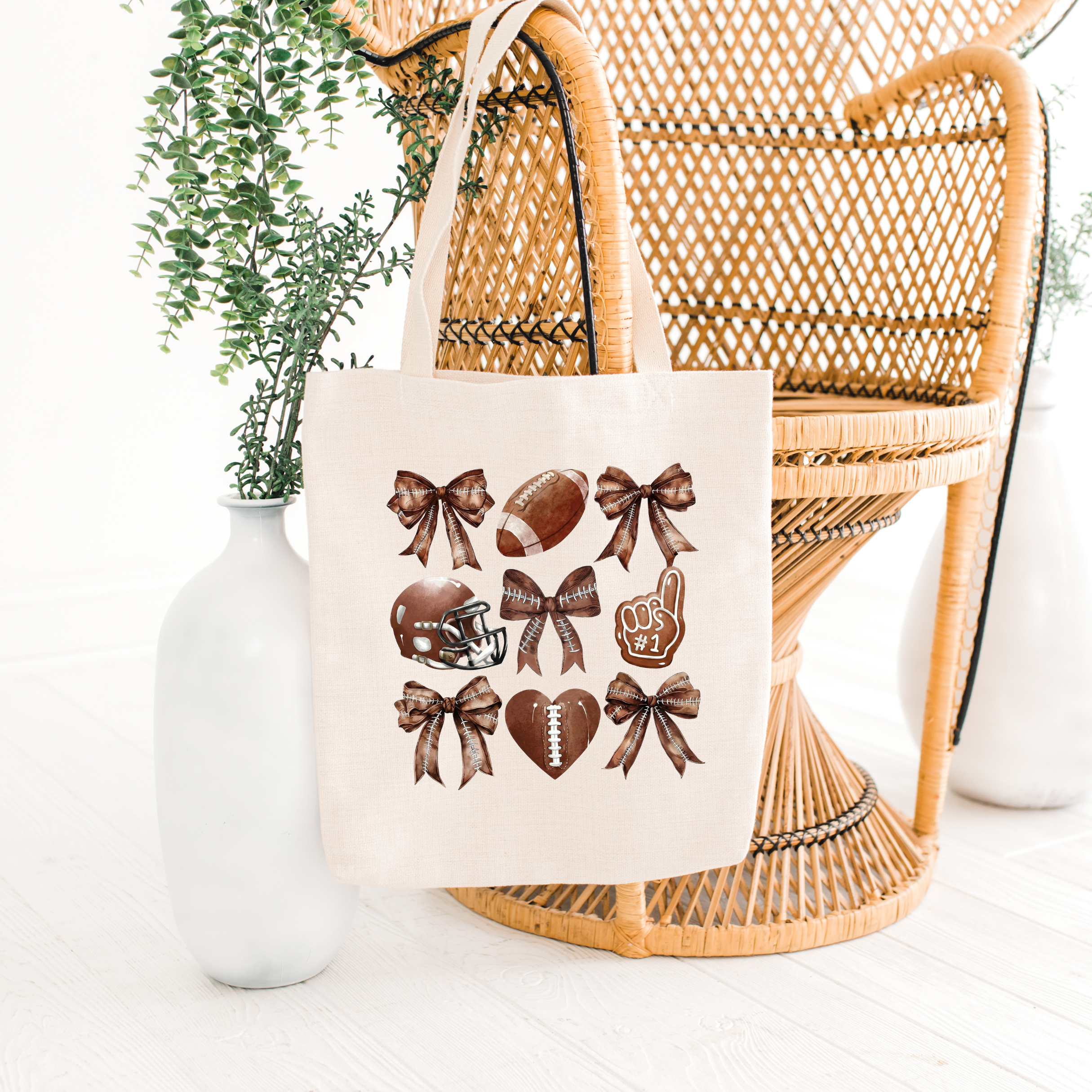 Football Bows Eco-Friendly Canvas Tote