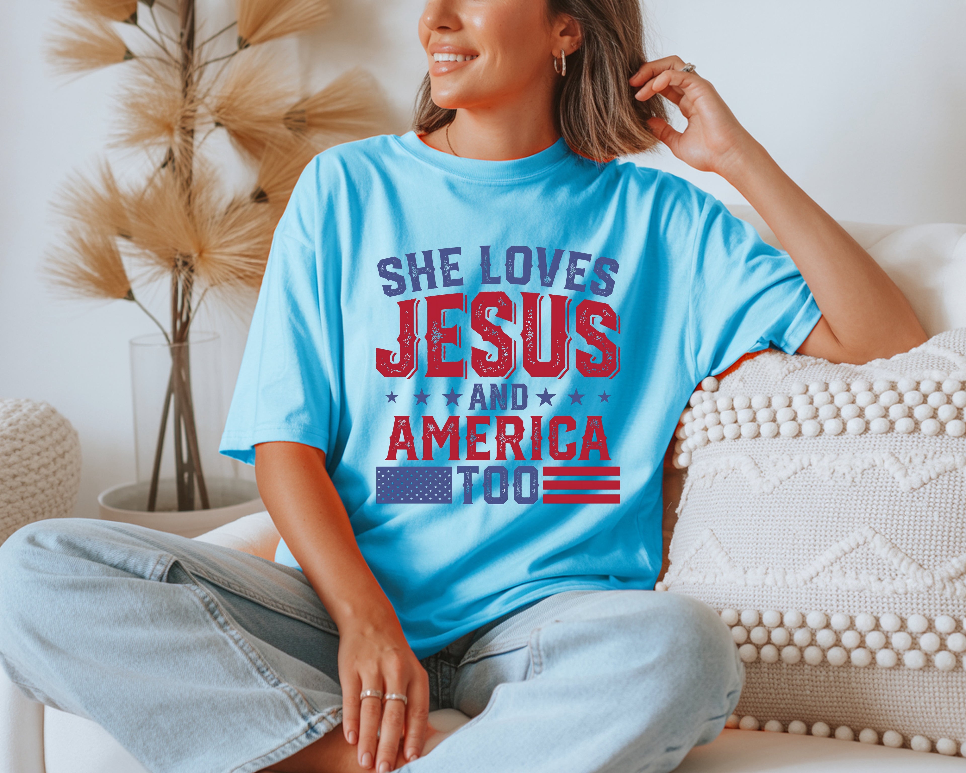 Show Off Your Faith & Patriotism: She Loves Jesus and America Too T-Shirt