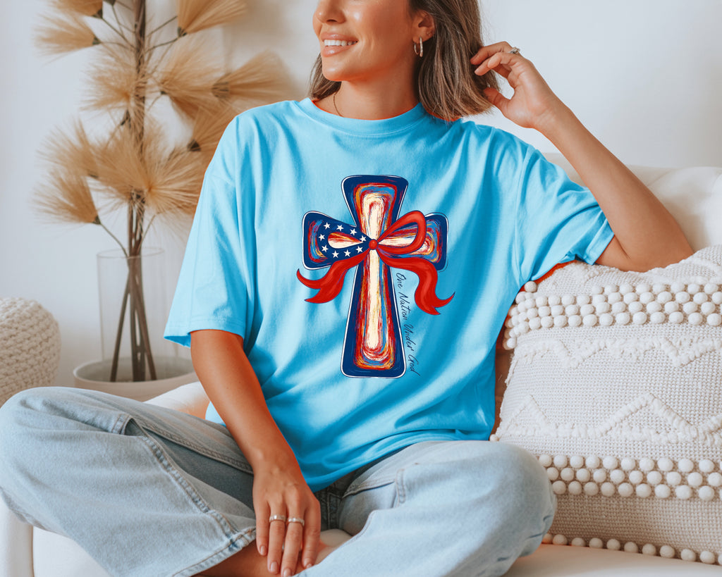 One Nation Under God | Painted Cross & Ribbon T-Shirt