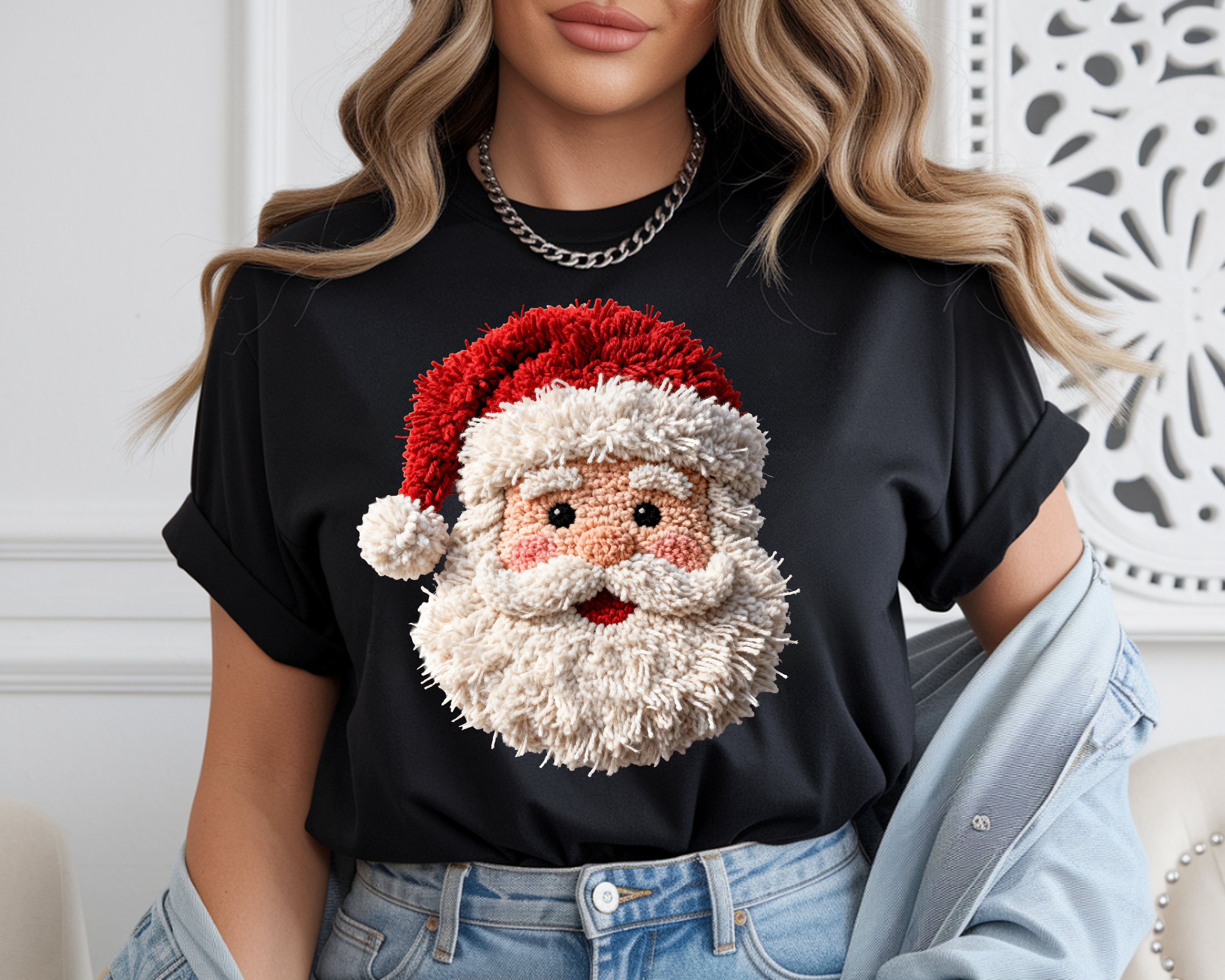 Santa Face Faux Yarn - T-Shirt