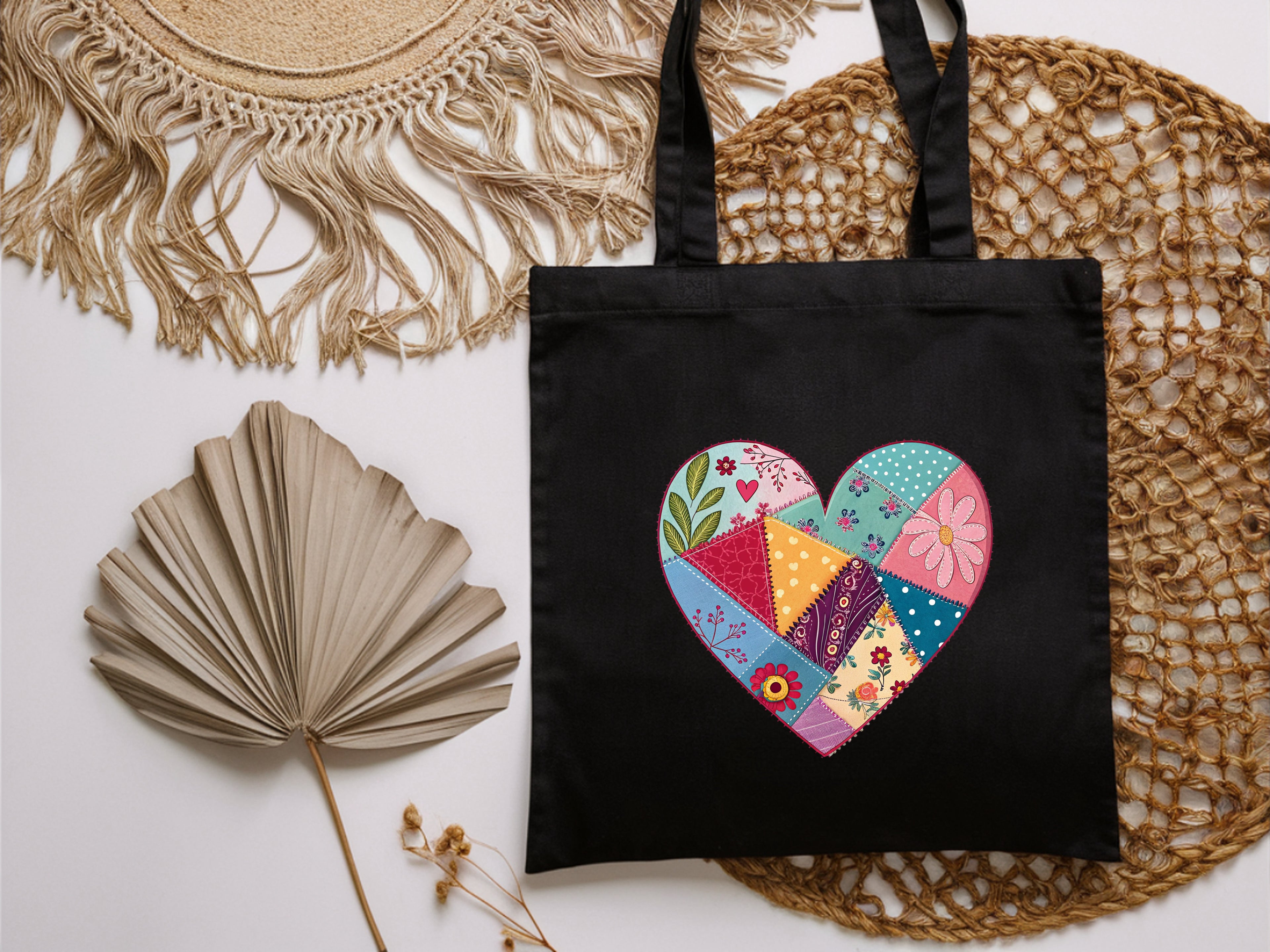 Faux Patchwork Heart Eco-Friendly Canvas Tote