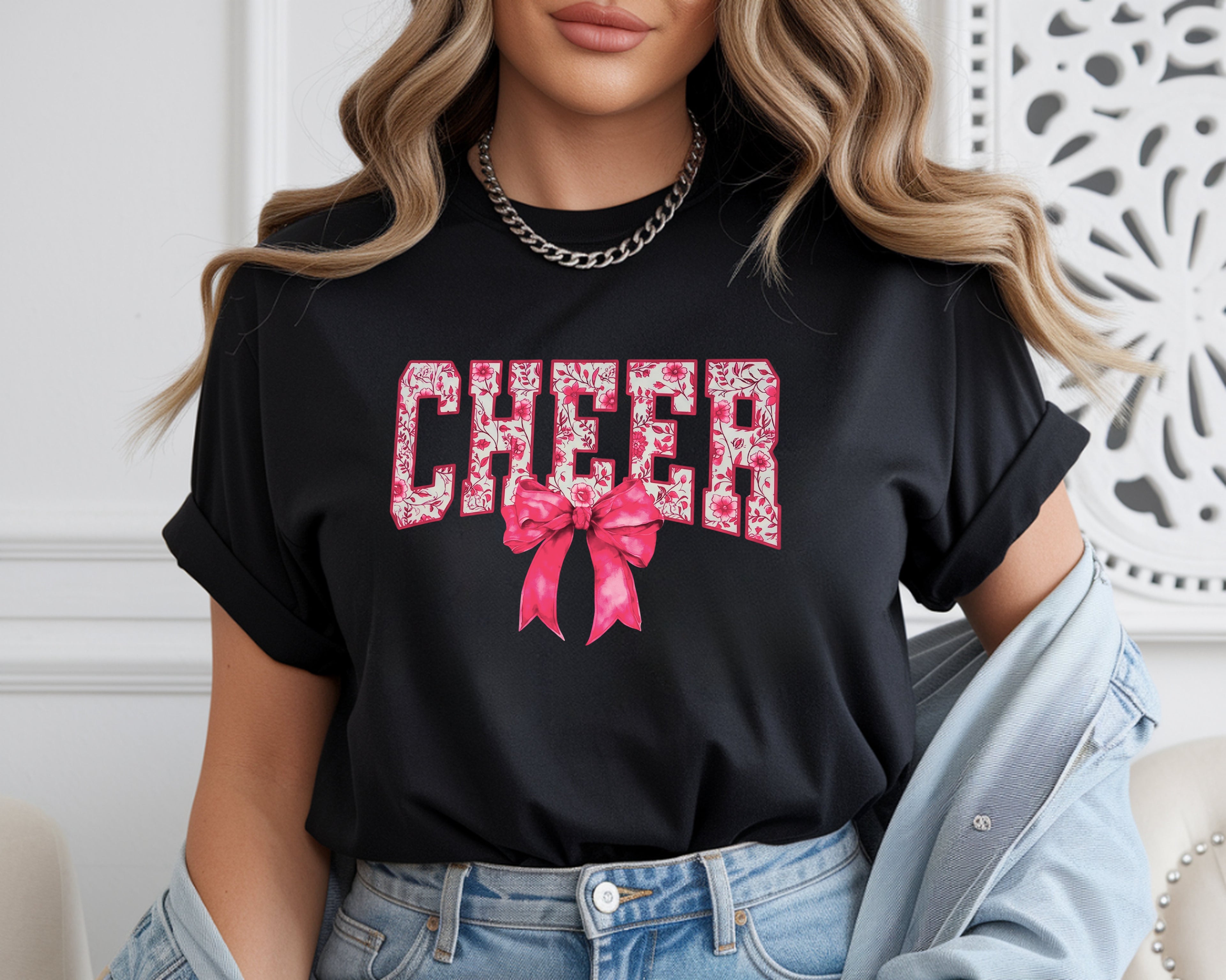 Spirit Meets Style: Floral & Bow "CHEER" T-Shirt