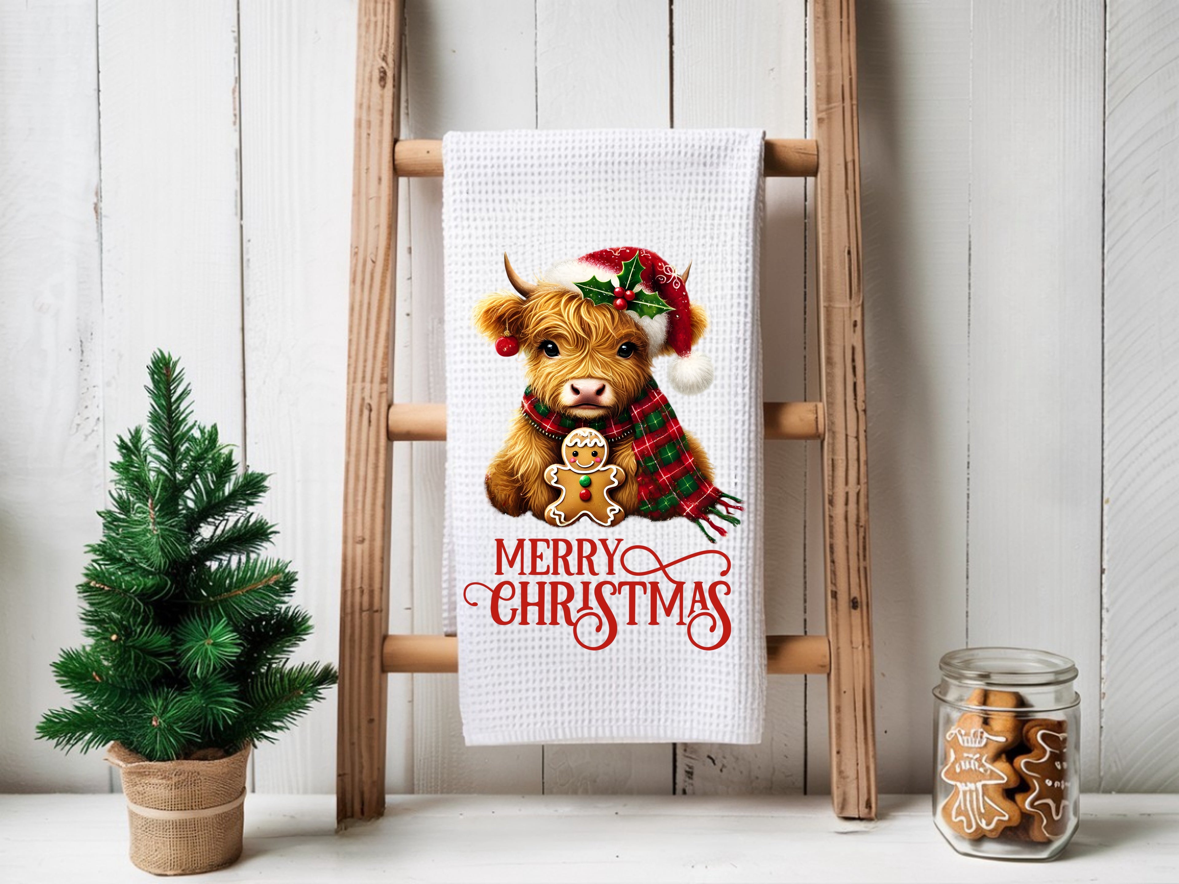 Merry Christmas Highland Cow - Kitchen Towel