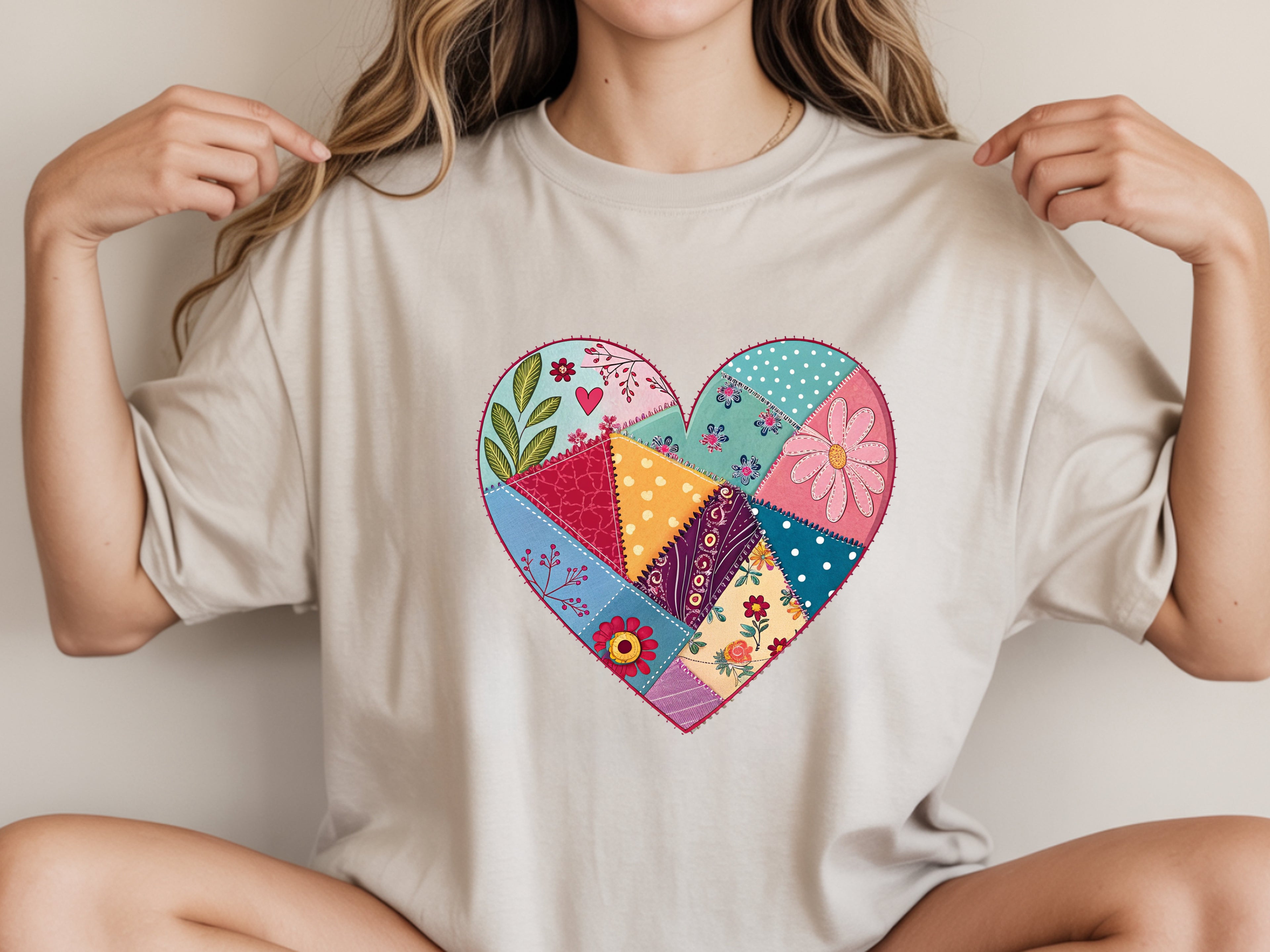 Faux Patchwork Heart T-Shirt