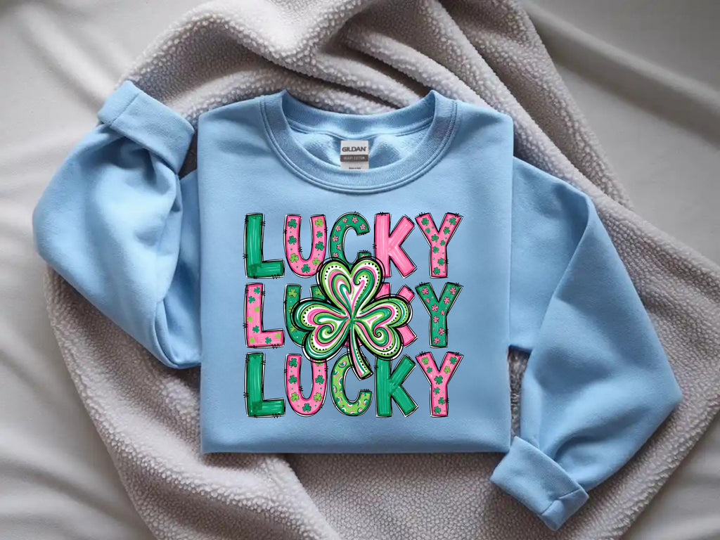 Lucky Lucky Lucky with Clover Sweatshirt - St. Patrick's Day