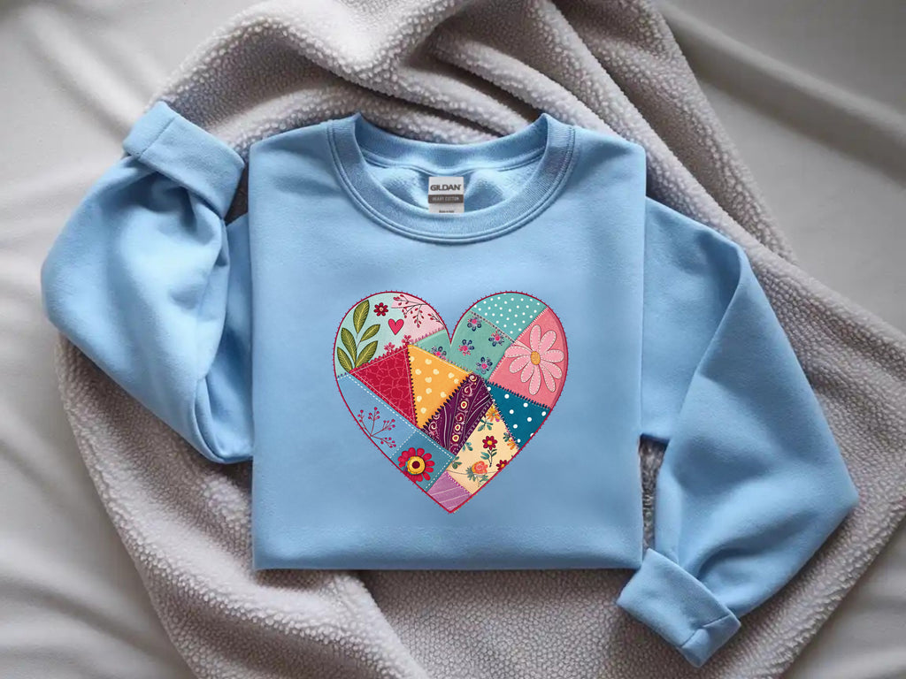 Faux Patchwork Heart Sweatshirt