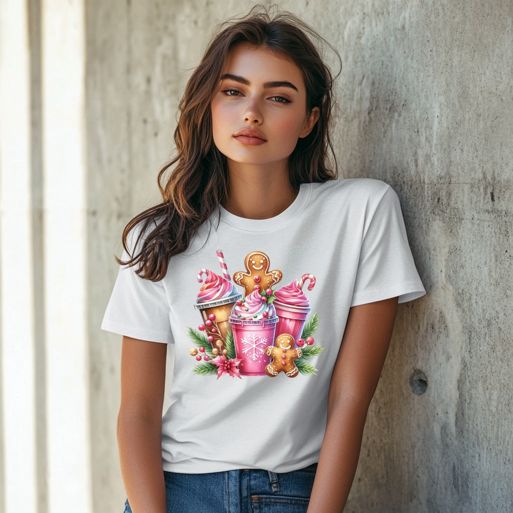 Pink Gingerbread Christmas Coffee T-Shirt