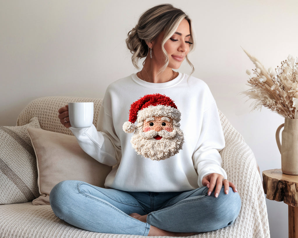 Festive Punch Needle Vibe Santa Face Sweatshirt