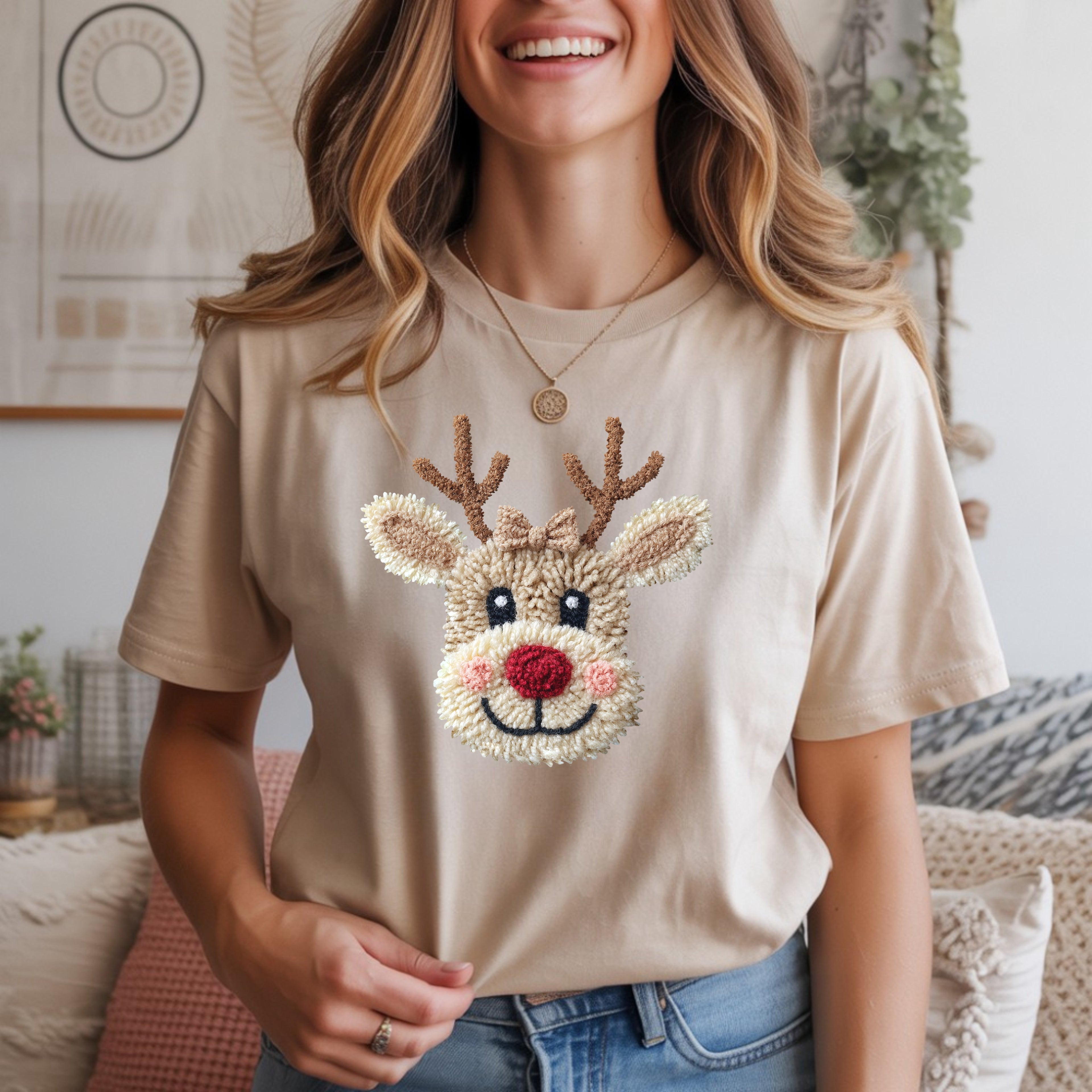Patchwork Yarn Crochet Reindeer - T-Shirt