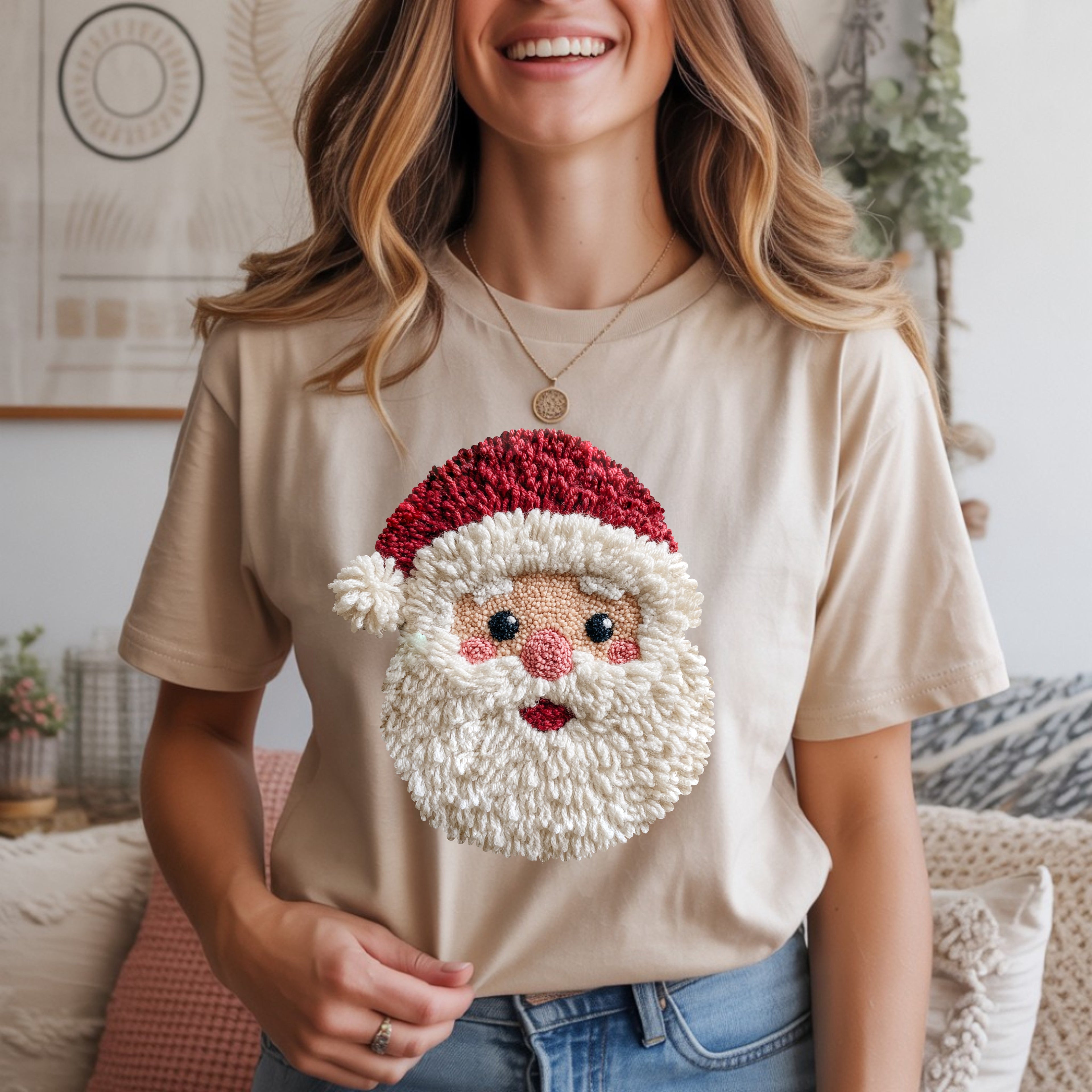 Patchwork Yarn Crochet Santa Face - T-Shirt