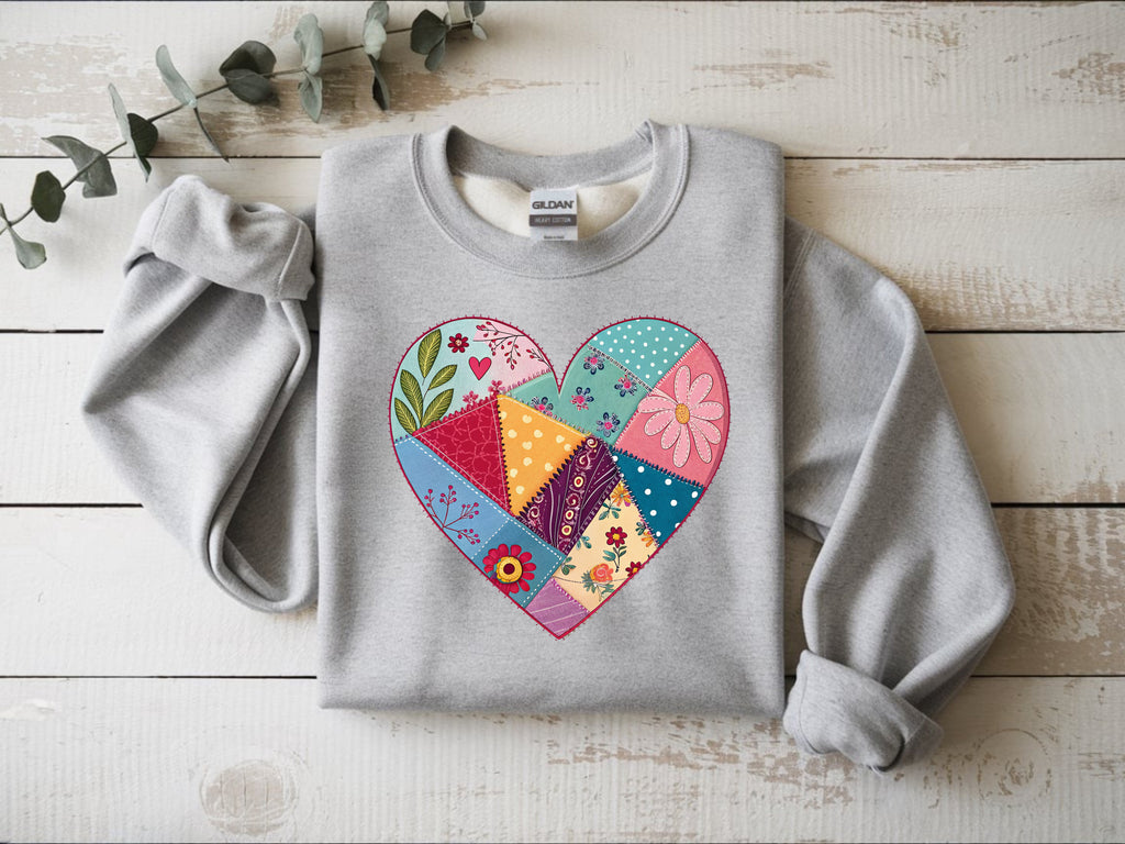 Faux Patchwork Heart Sweatshirt