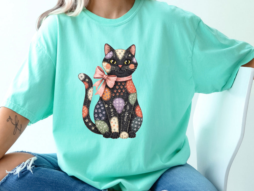 Faux Patchwork Cat T-Shirt