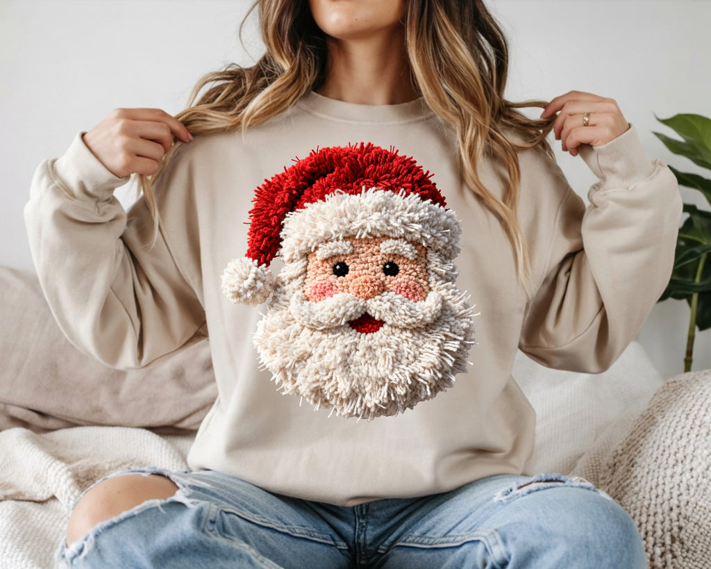 Festive Punch Needle Vibe Santa Face Sweatshirt