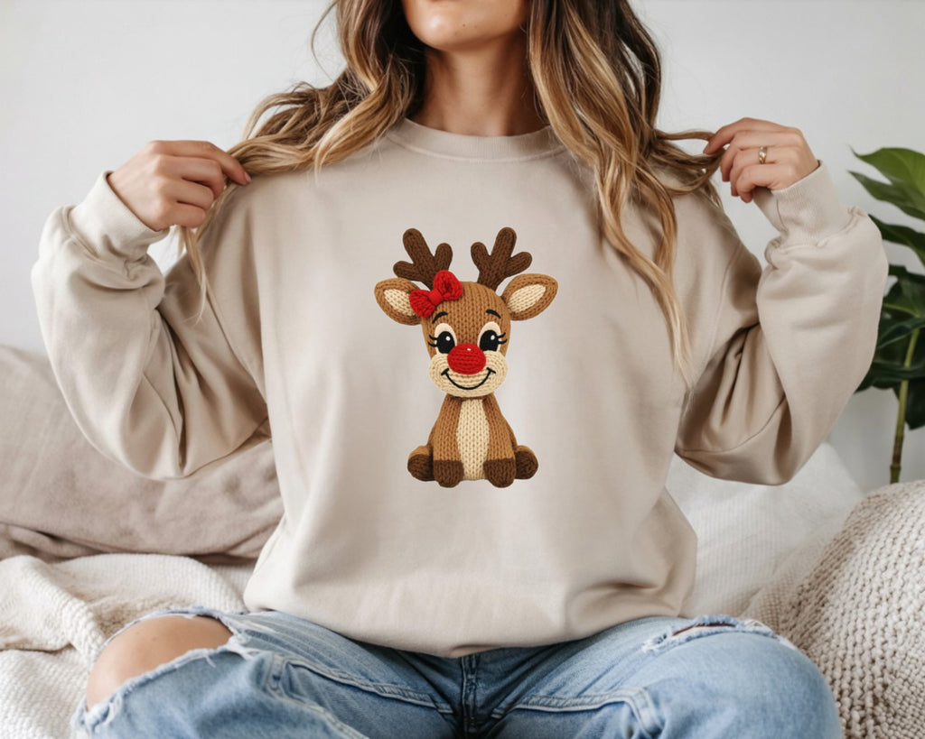 Festive Knit Girl Reindeer Sweatshirt