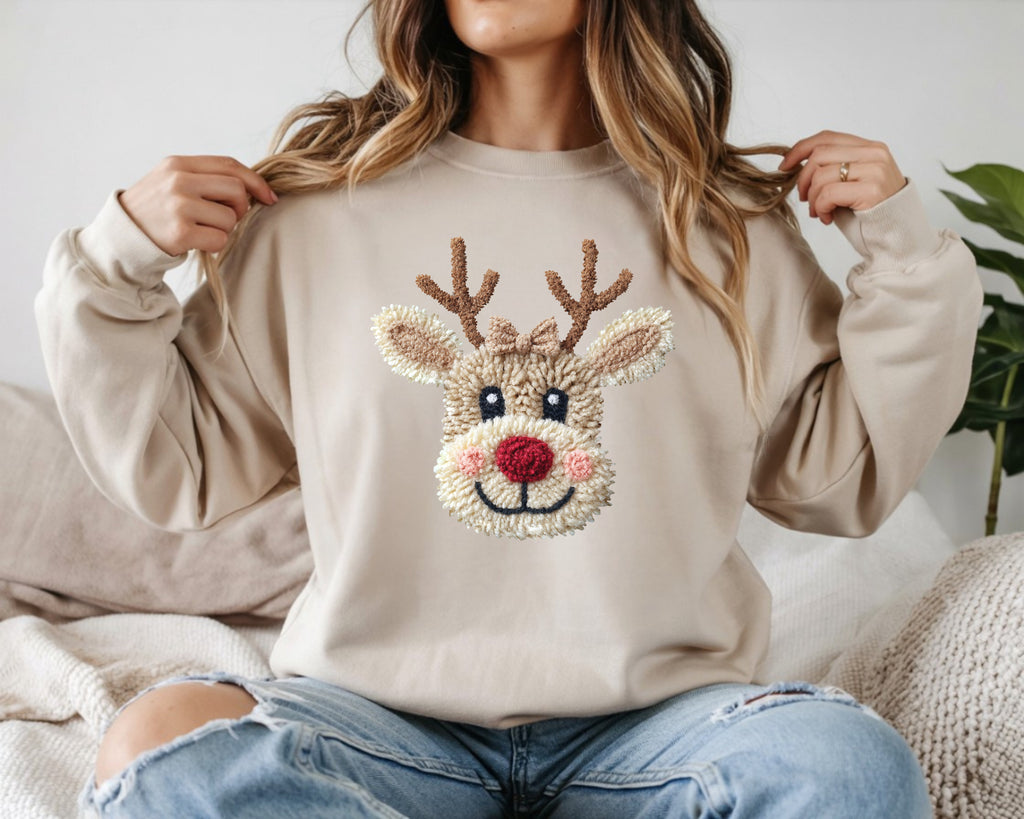 Patchwork Yarn Crochet Reindeer Sweatshirt