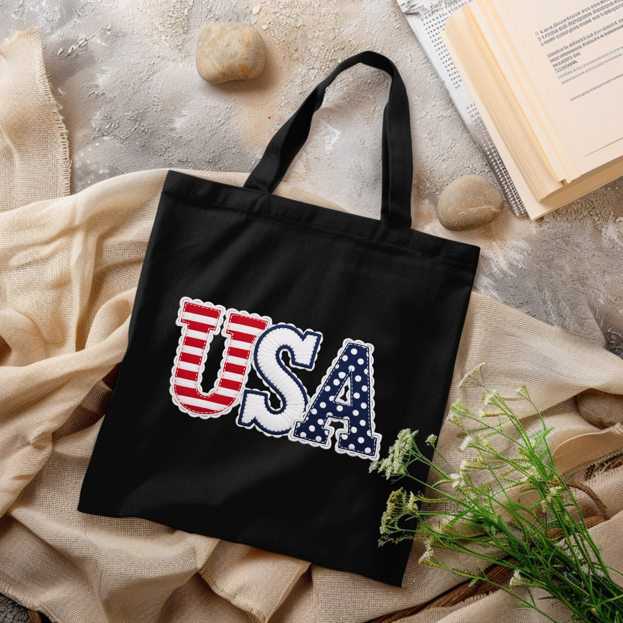 USA Faux Applique  Canvas Tote