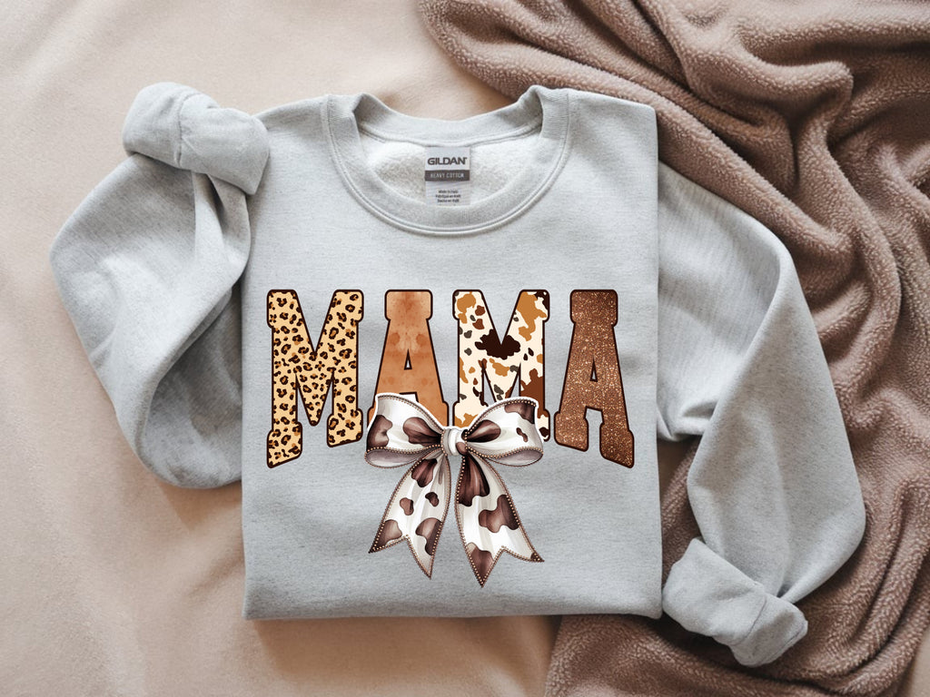 Mama Animal Print with Bow Sweatshirt - Stylish Mom Apparel