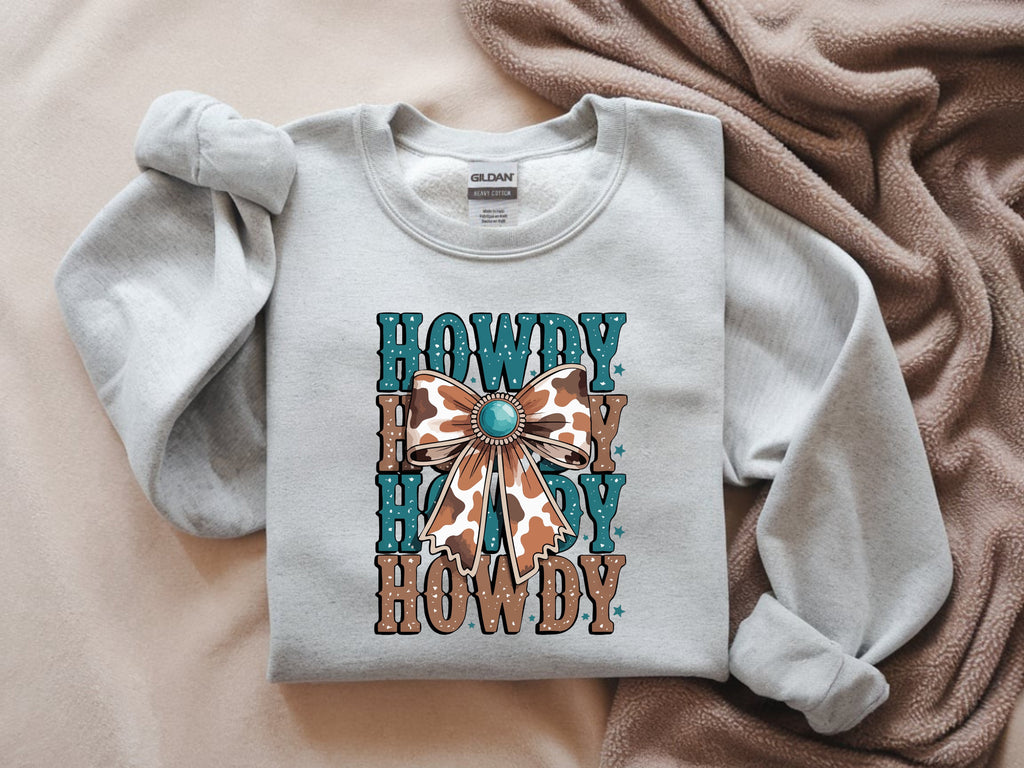 Howdy, Howdy with Animal Print Bow Sweatshirt - Western Style Apparel