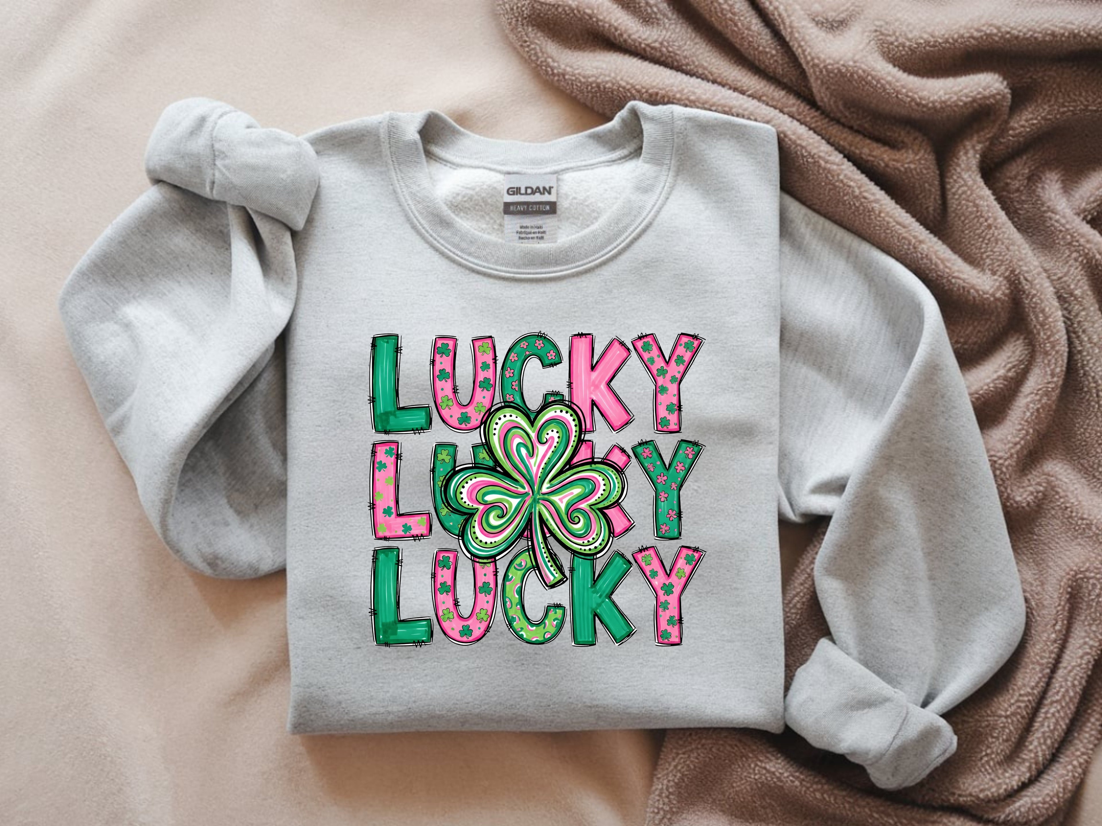 Lucky Lucky Lucky with Clover Sweatshirt - St. Patrick's Day