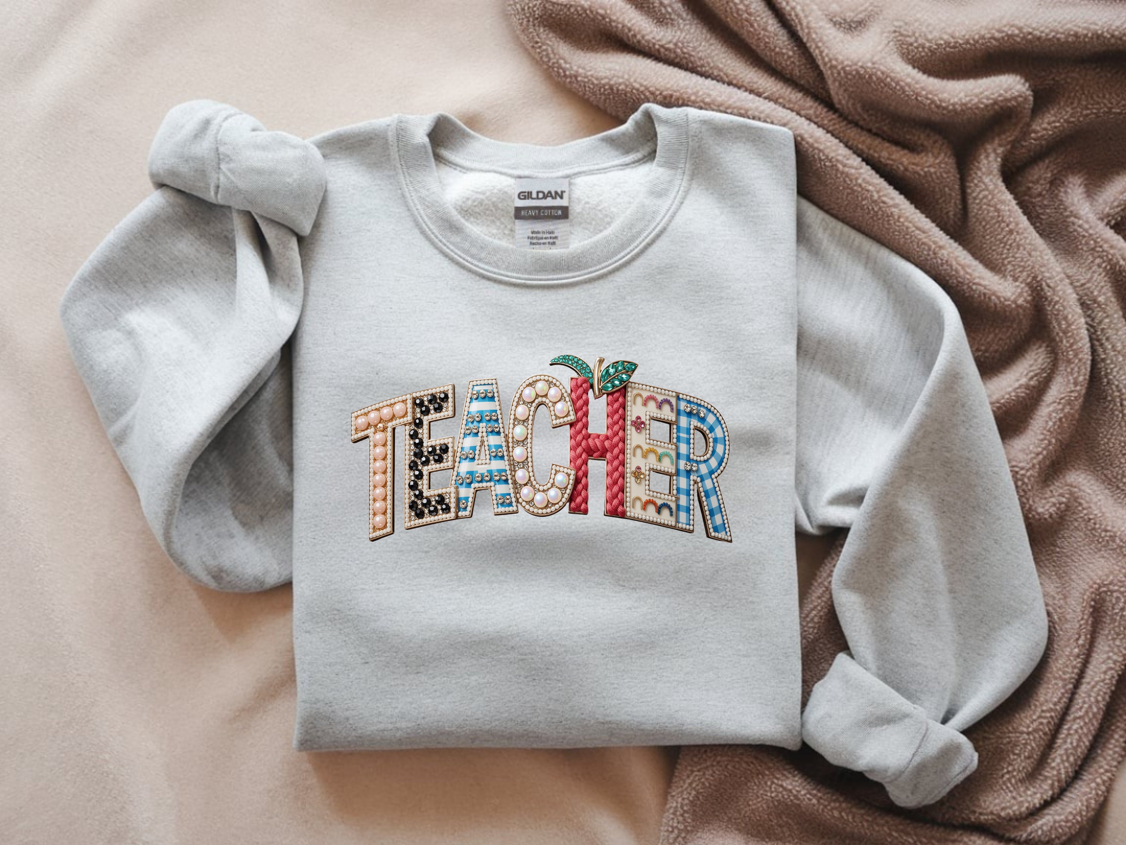 Bejeweled Teacher Sweatshirt - Rhinestone Graphic Crewneck
