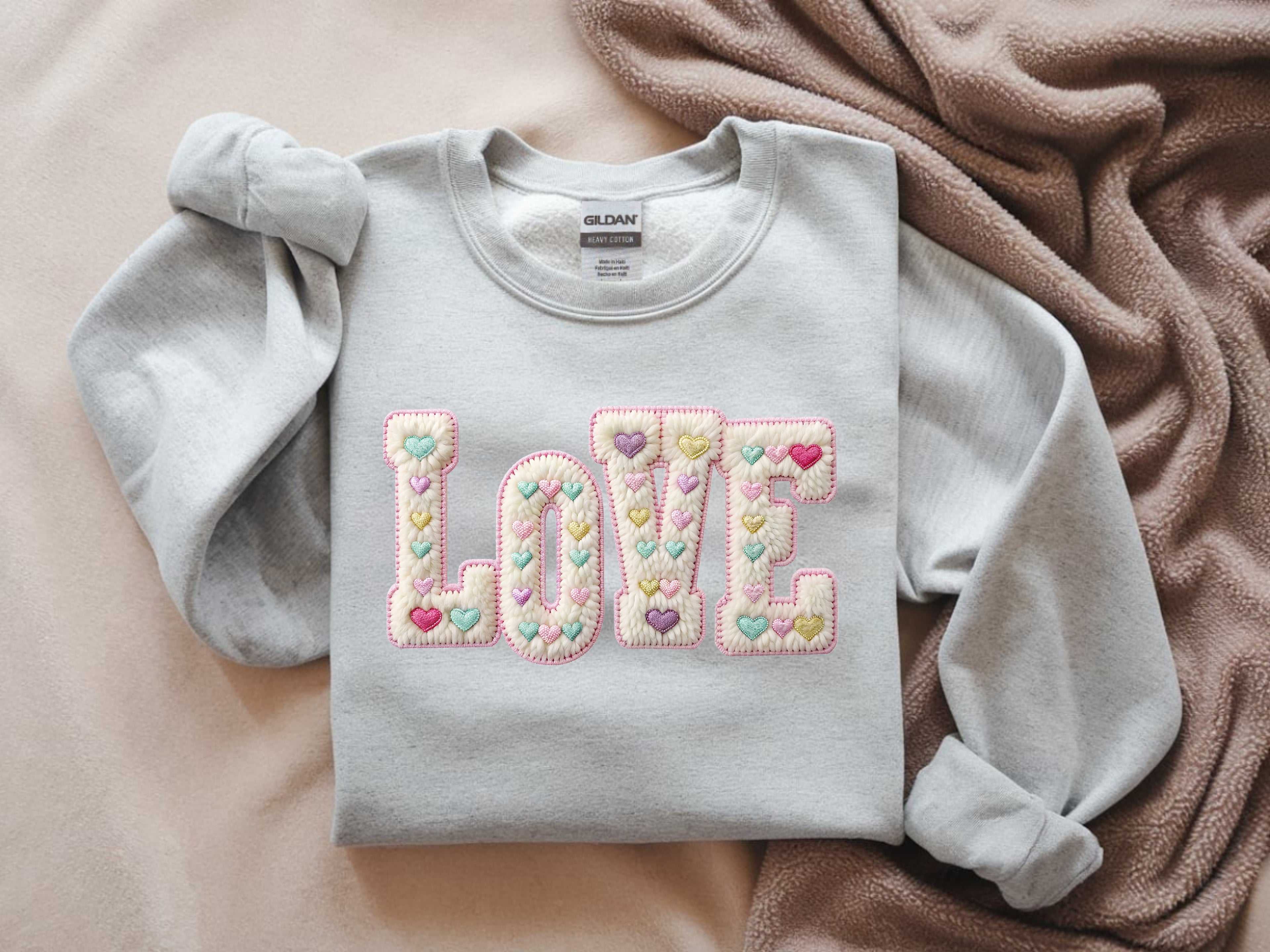 LOVE Faux Yarn Sweatshirt - Hearts Graphic Crewneck