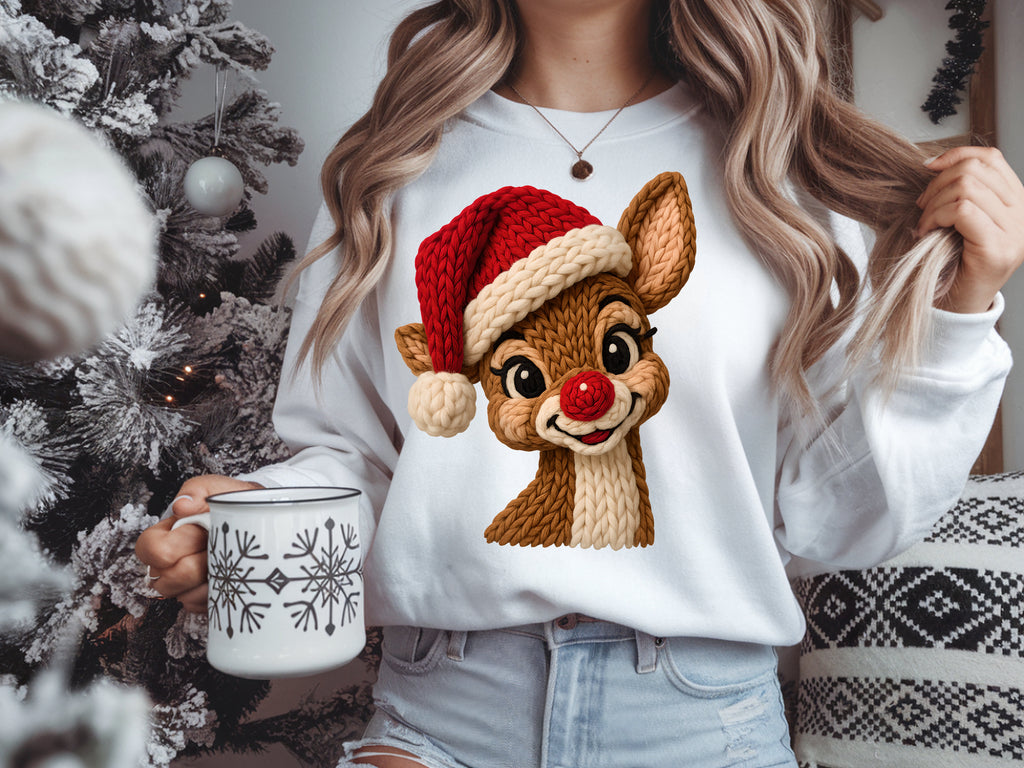 Retro Faux Knit Santa Reindeer Sweatshirt