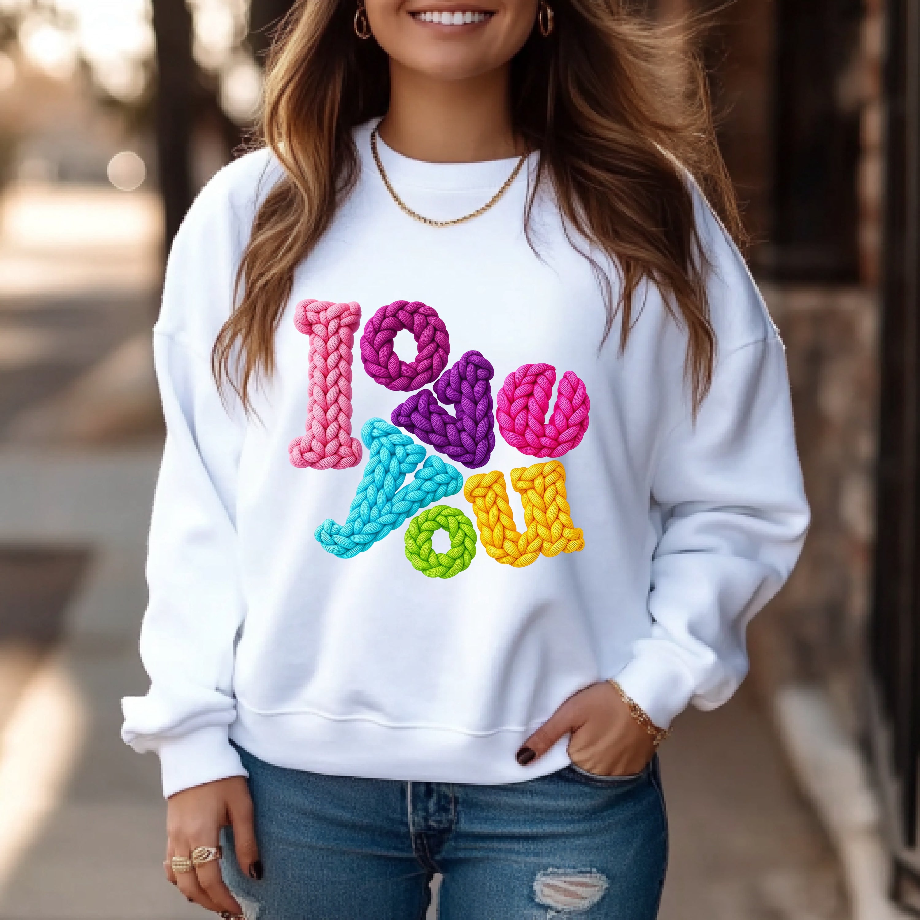 Faux Yarn Love Sweatshirt