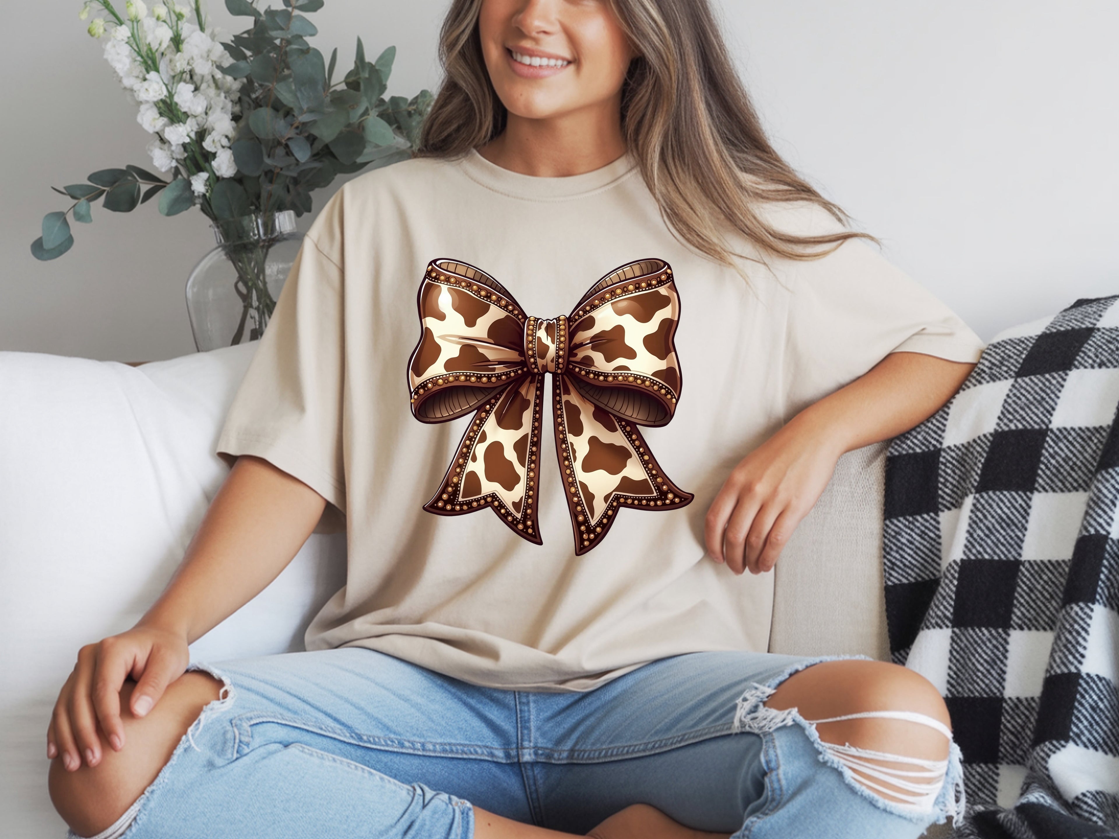 Brown Cow Print Cow-Bow T-Shirt