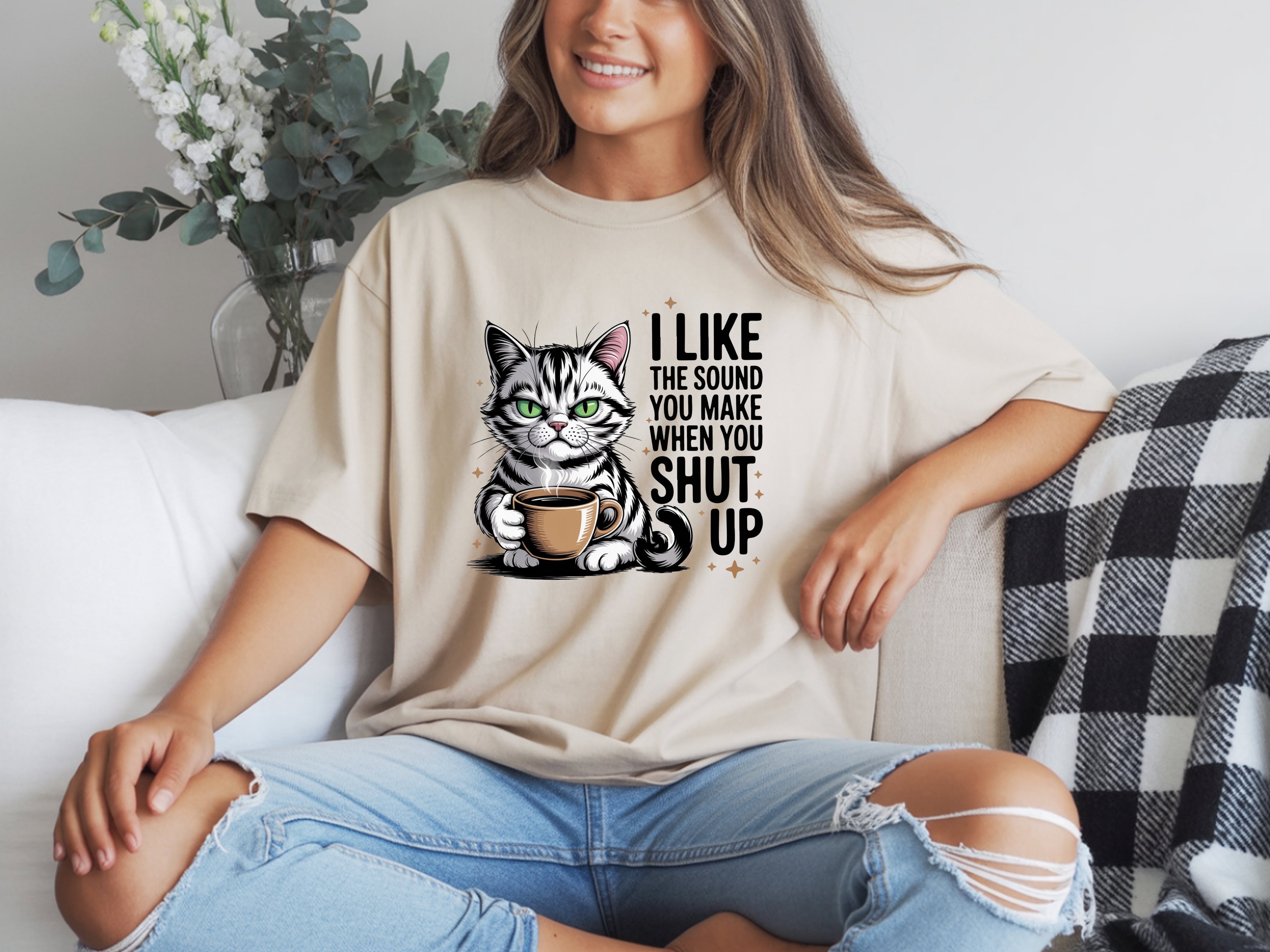 Sassy Coffee Cat "Shut Up" T-Shirt