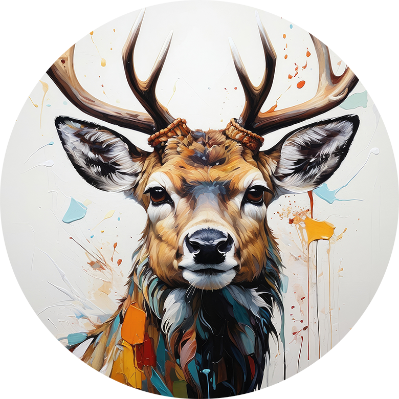 Deer Oil Painting Car Coaster - Set of 2