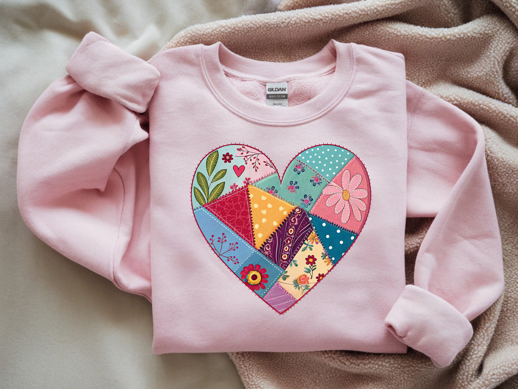 Faux Patchwork Heart Sweatshirt