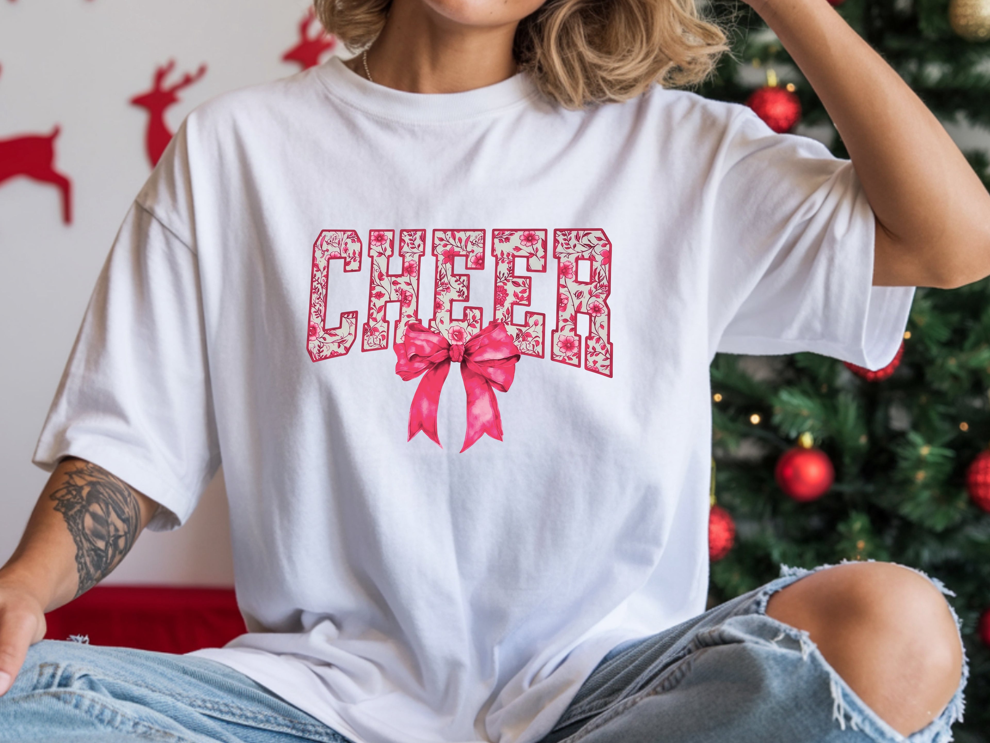 Spirit Meets Style: Floral & Bow "CHEER" T-Shirt
