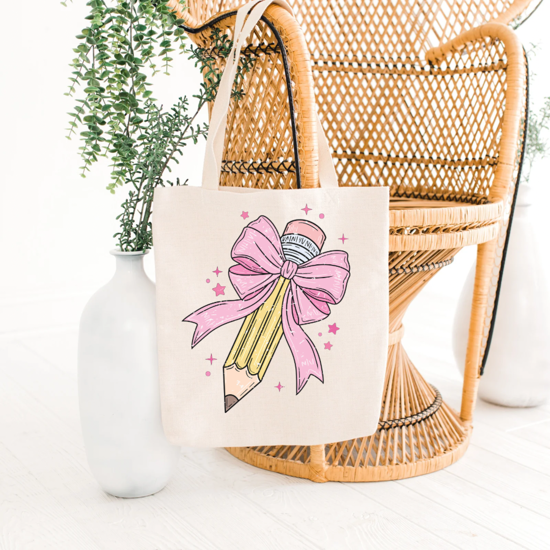 Cute & Chic Pencil & Bow Eco-Friendly Canvas Tote