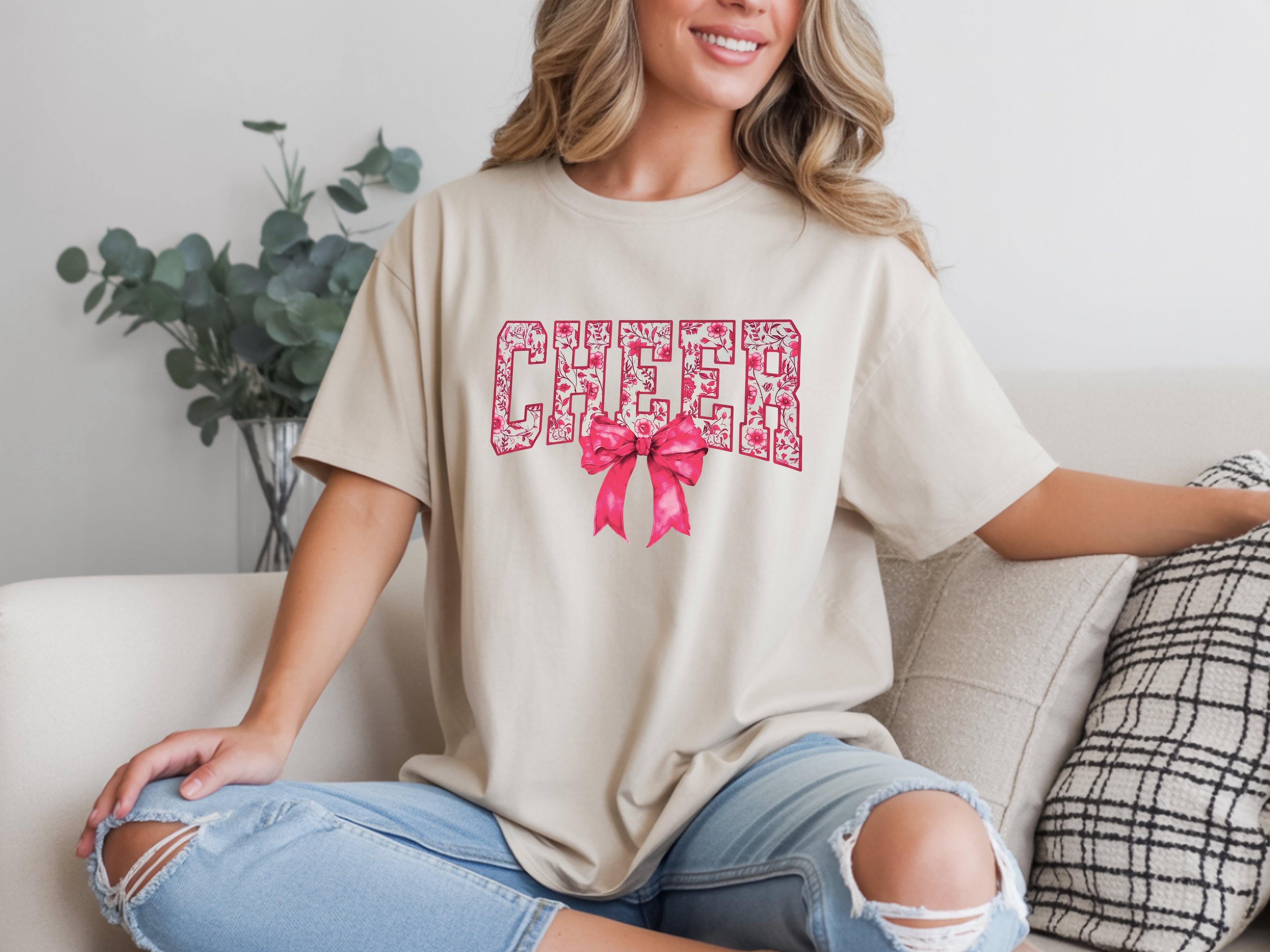Spirit Meets Style: Floral & Bow "CHEER" T-Shirt