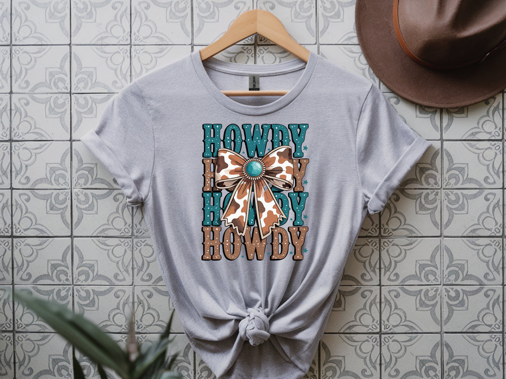Howdy Cow Print Bow T-Shirt - Western Graphic Tee