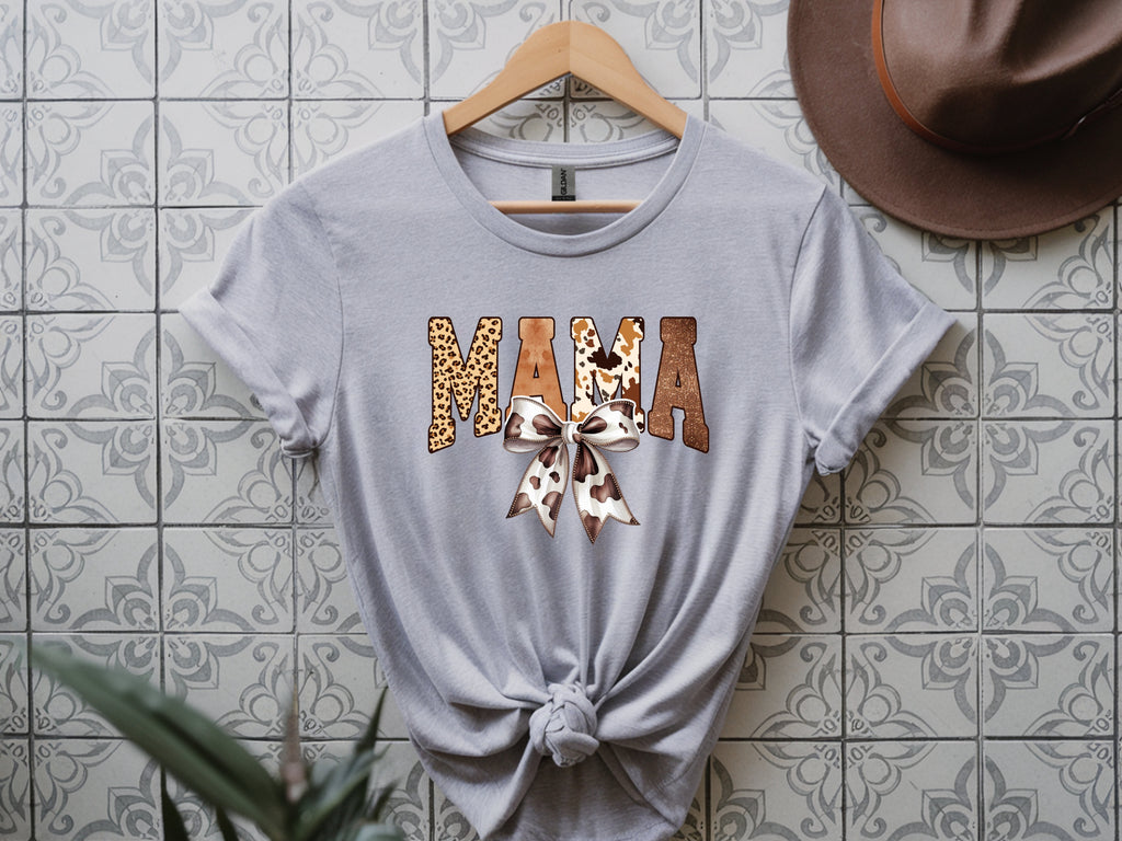 Mama Animal Print with Bow T-Shirt – Leopard, Cow Print & More